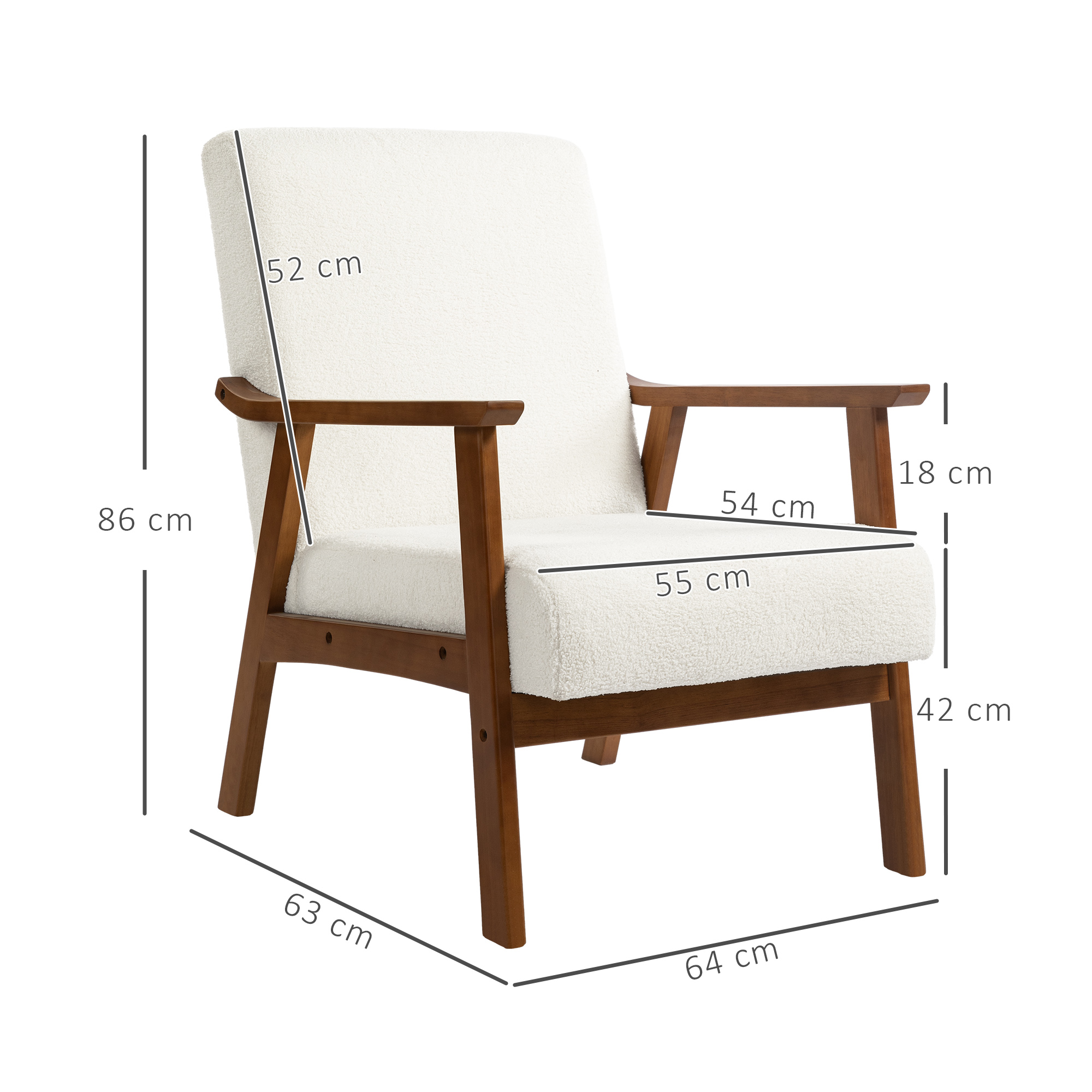 Boucle Seat Mid Century Accent Chair - White — image 5