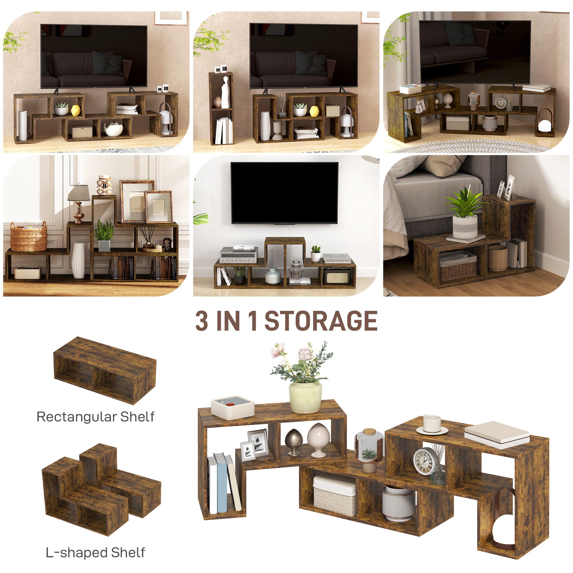 Three-Block Modular TV Stand - Rustic Brown — image 5
