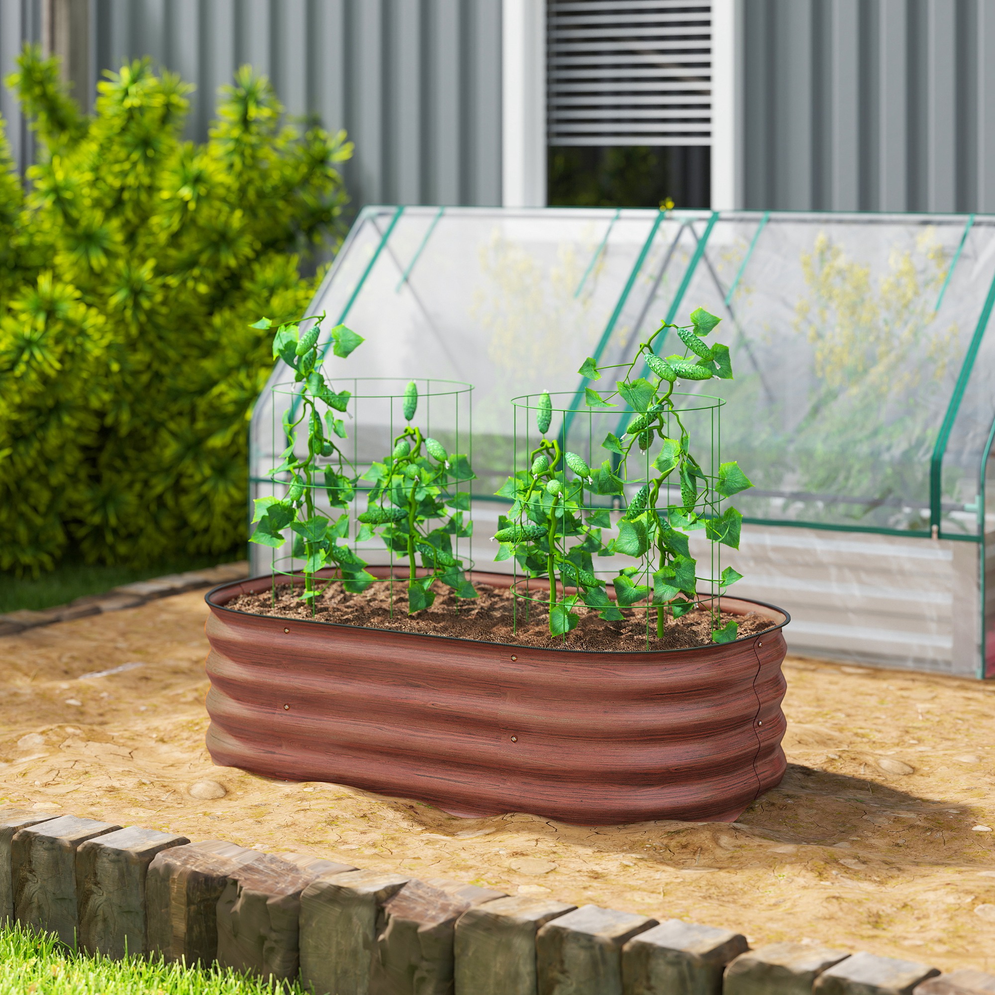 3.4 x 2 x 1 Galvanized Raised Garden Bed Kit, Metal Planter Box with Safety Edging, Brown