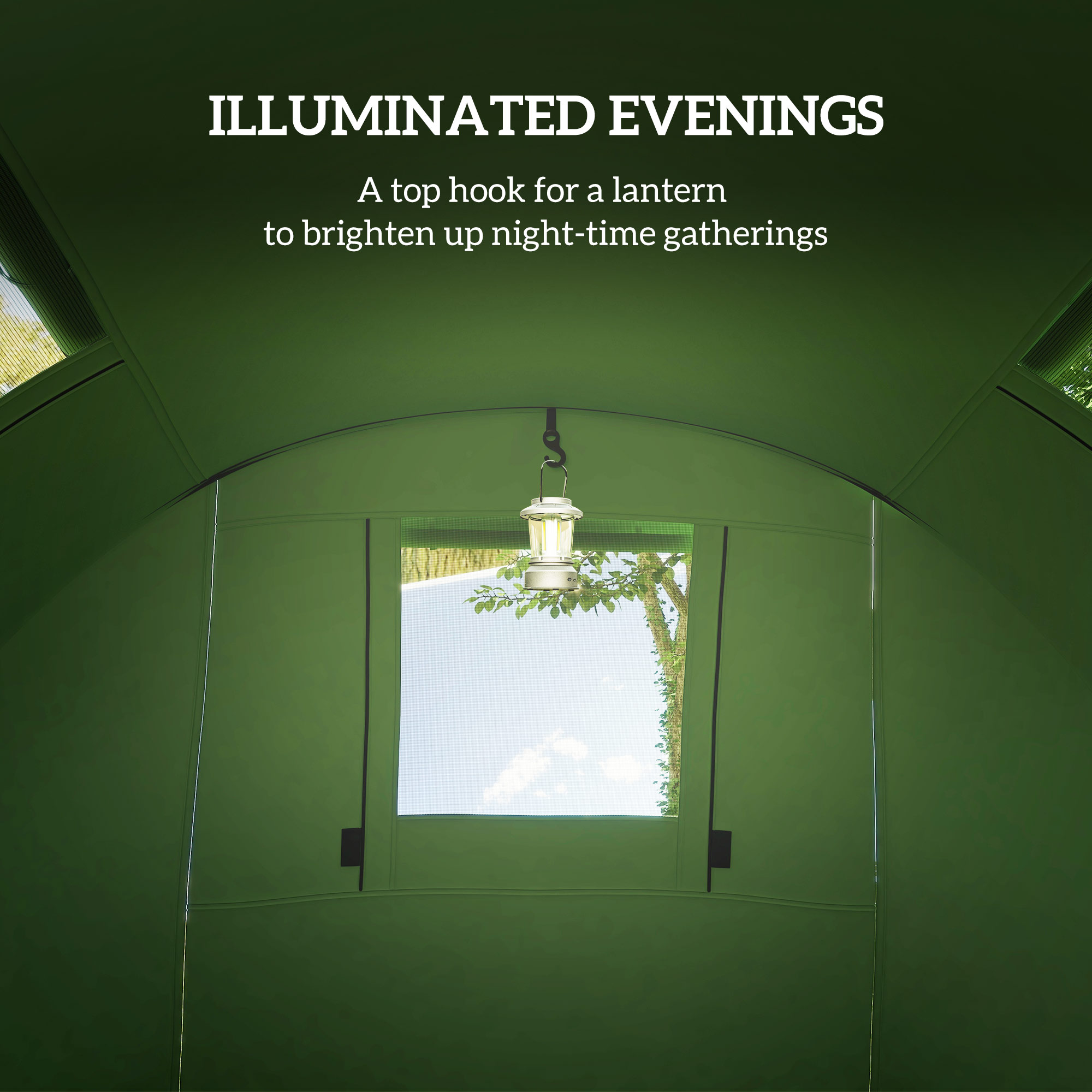 Four Man Duo Room Tunnel Tent, With Accessories - Green