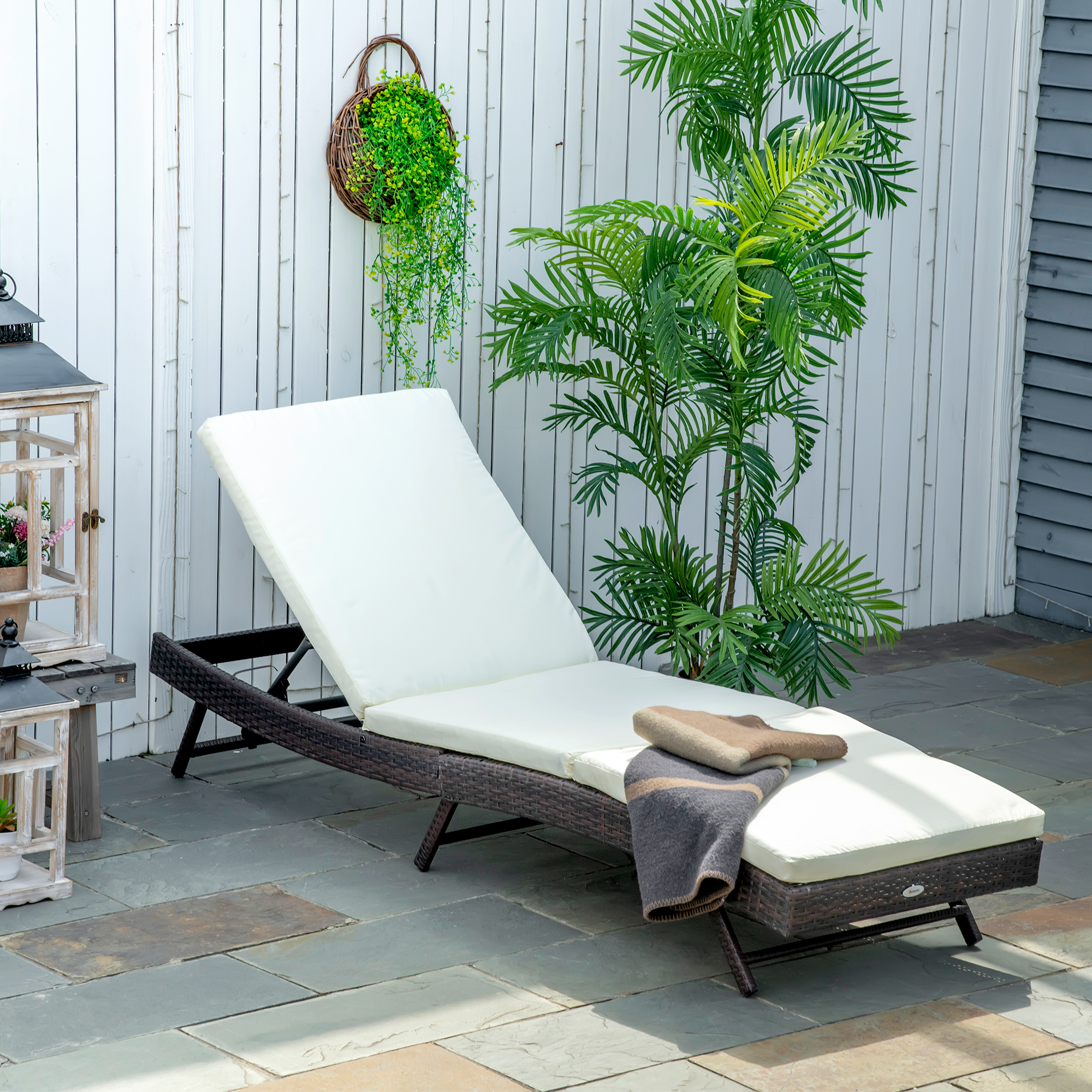 Patio Chaise Lounge, Pool Chair with 5 Position Adjustable Backrest & Cushion, Outdoor PE Rattan Wicker Sun Tanning Seat, 78.75″ x 24.75″ x 35″, Brown