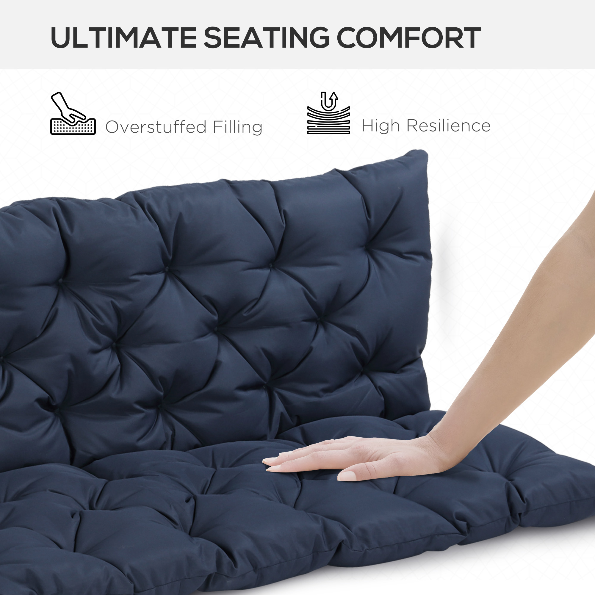 59″ x 38″ Tufted Bench Cushion for Outdoor Furniture, 3-Seater Replacement for Swing Chair, Patio Sofa/Couch, Dark Blue