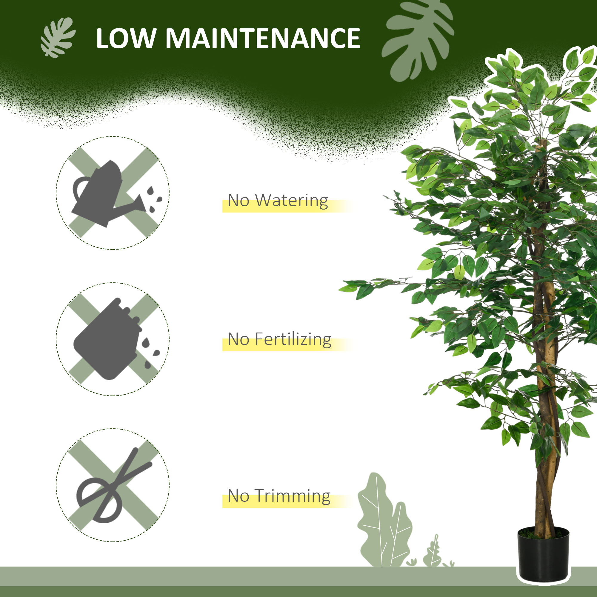 Artificial Ficus Tree, With Weighted Plant Pot - Green — image 4