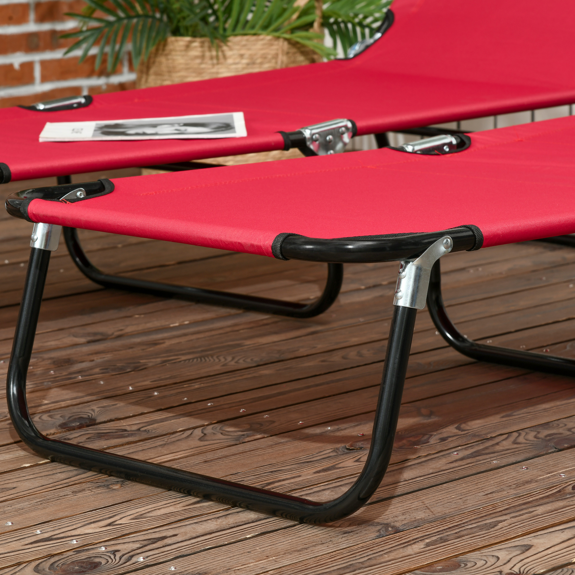 2 Piece Folding Chaise Lounge Pool Chairs, Outdoor Sun Tanning Chairs with 5-Level Reclining Back, Steel Frame for Beach, Yard, Patio, Red