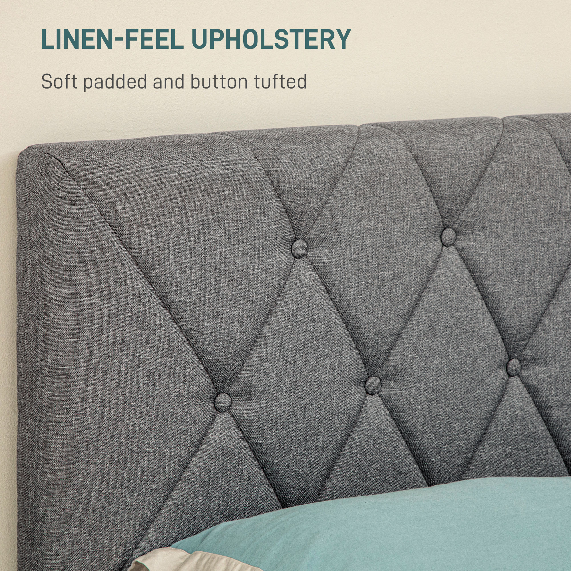 Double Bed Frame With 5-Level Adjustable Linen Upholstered Headboard 145W X — image 4