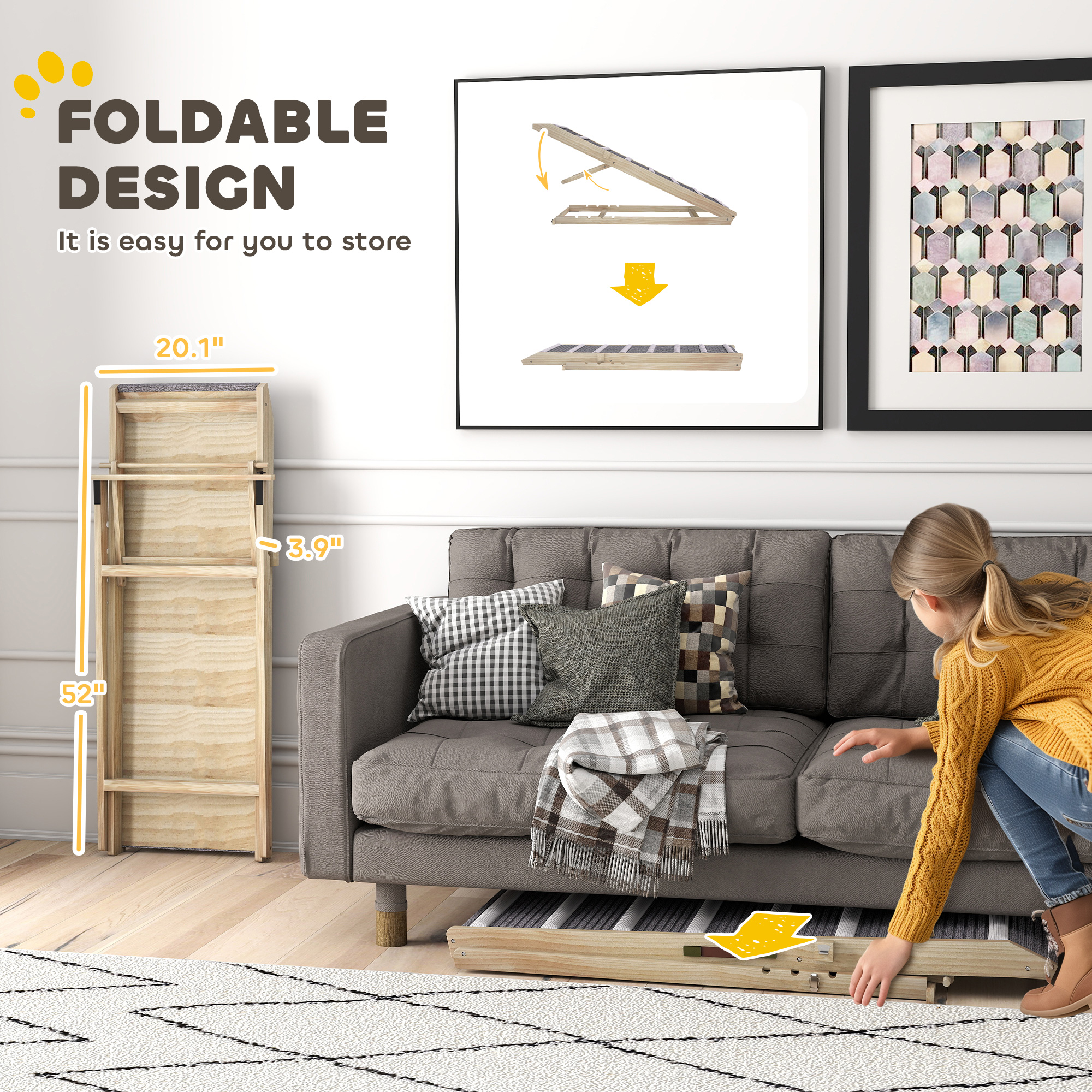  Dog Ramp for Couch, Foldable Pet Ramp for Small to Large Dog, 4 Adjustable Height from 16" to 23.5"