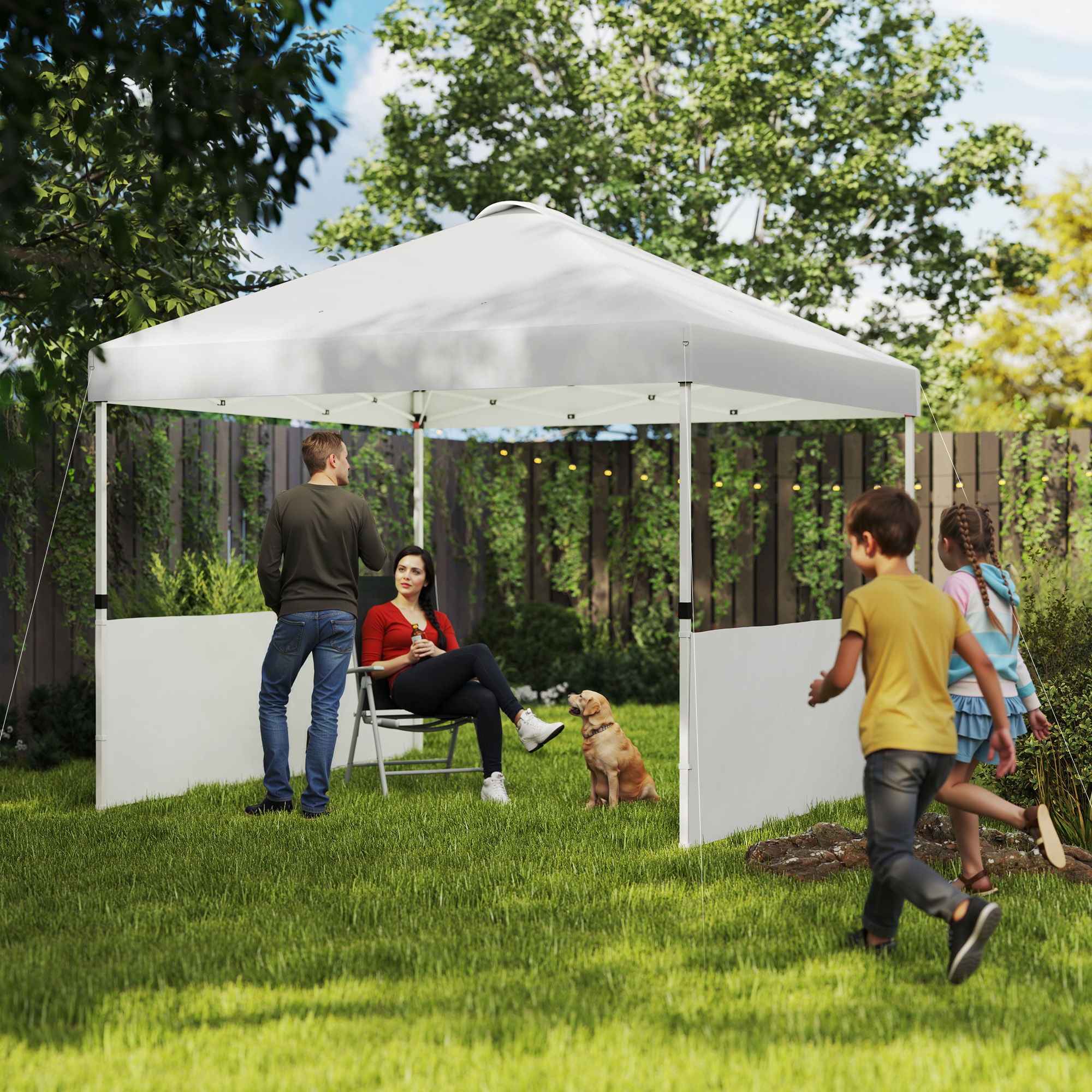 10 x 10 Pop Up Canopy Tent with 2 Half Sidewalls, UV50+ Instant Sun Shelter with Wheeled Carry Bag, White
