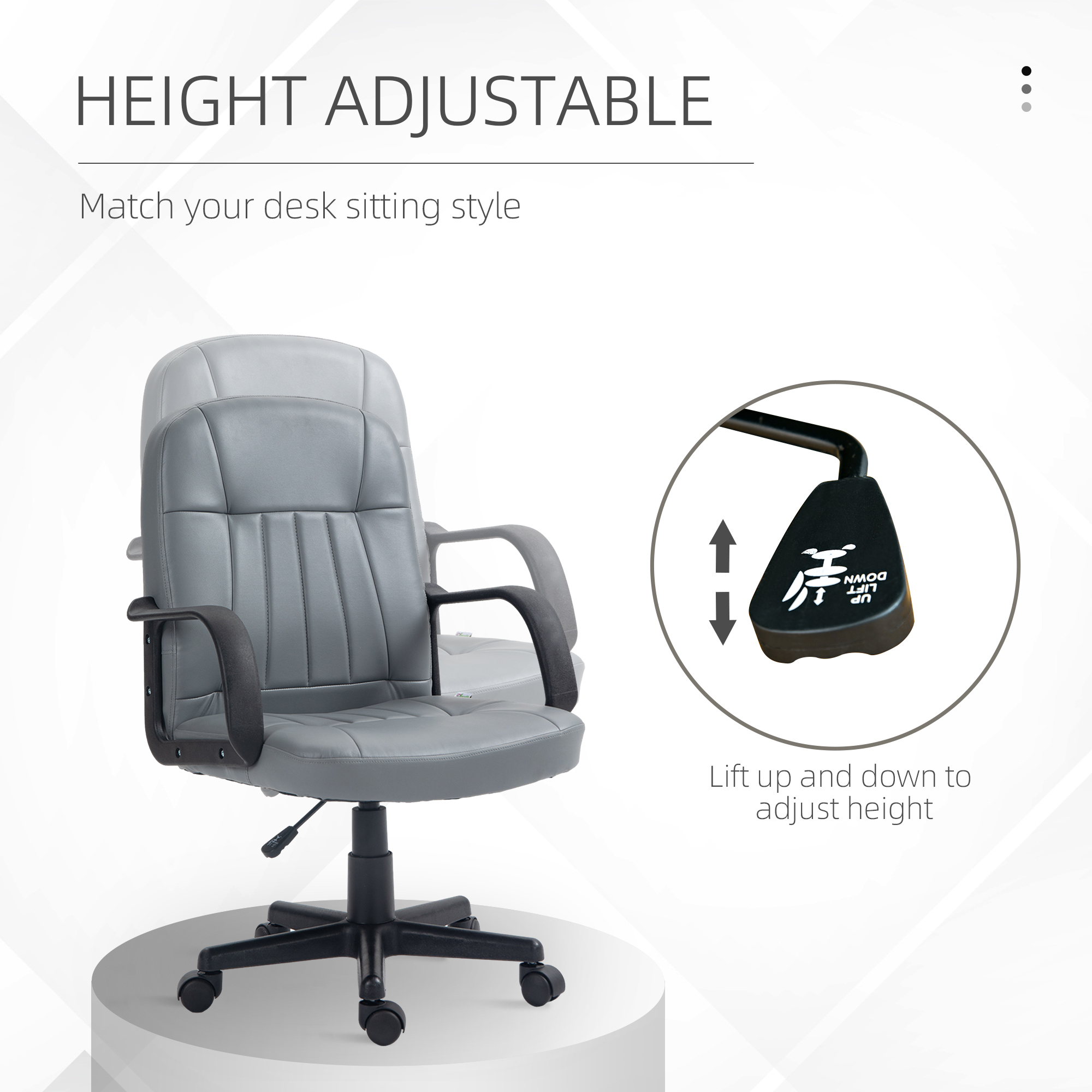 Desk Chair, PU Leather Computer Office With Adjustable Height, Swivel Wheels — image 4