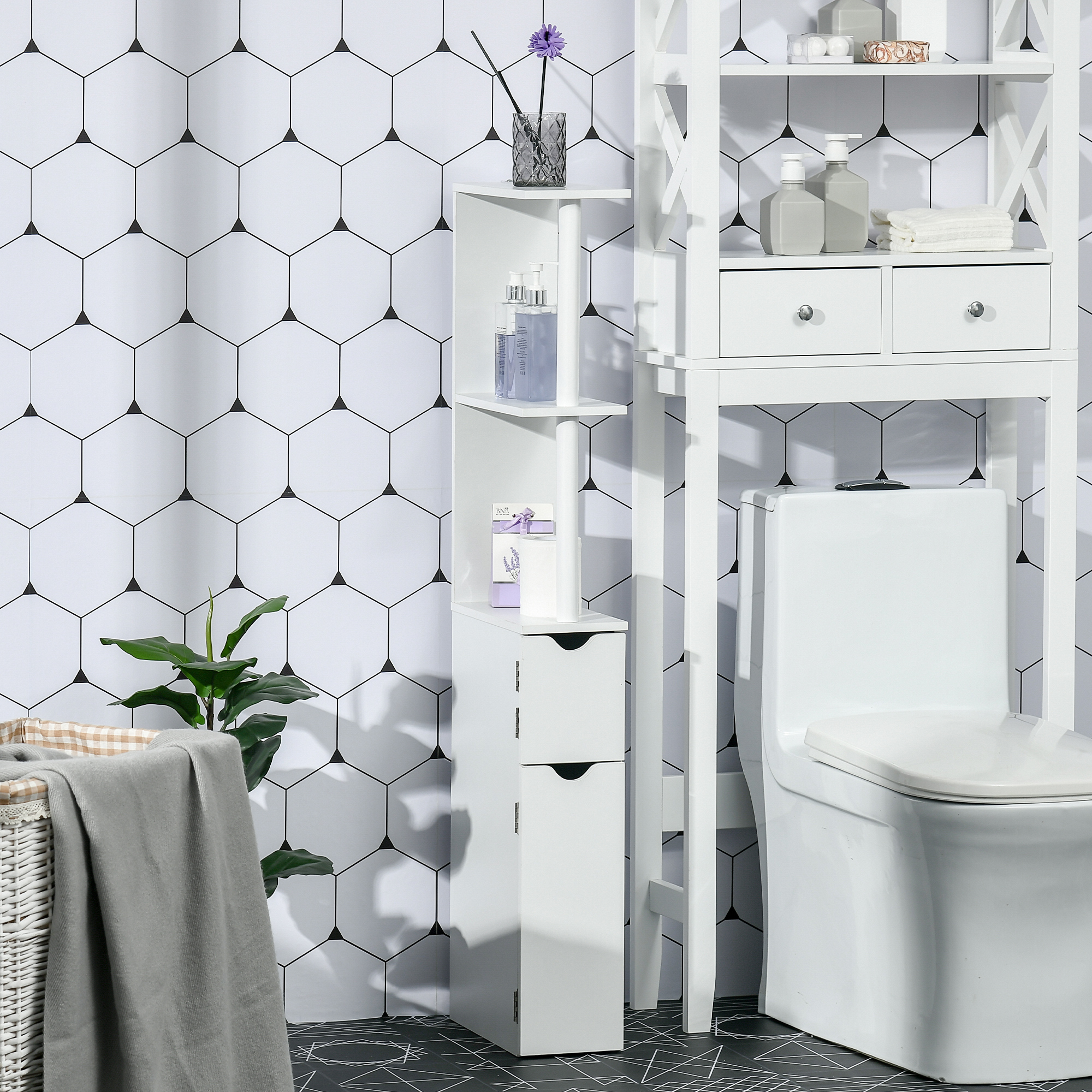  Bathroom Storage Cabinet with Open Shelves, White