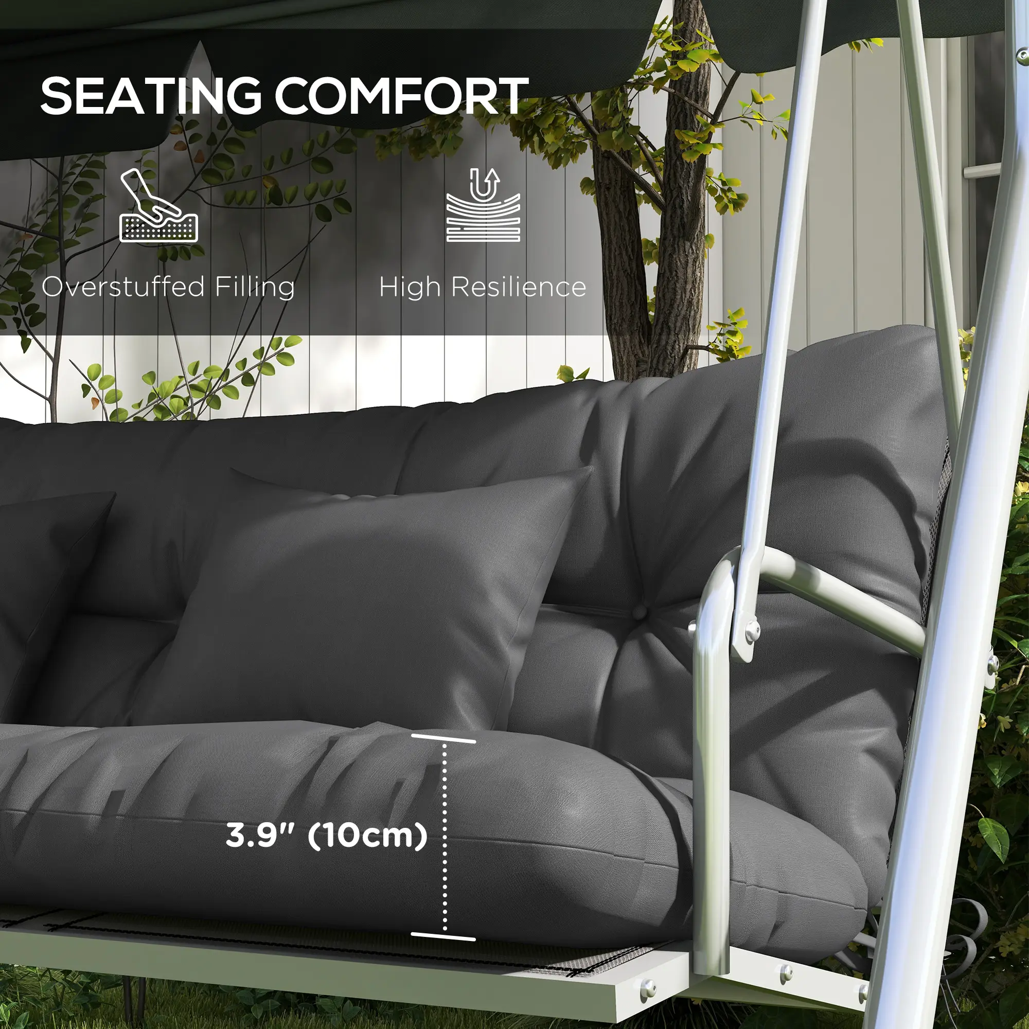 59" Tufted Bench Cushions & Throw Pillows, Replacement Bench Seat Pad, Back & 2 Pillows for Outdoor Furniture, Charcoal
