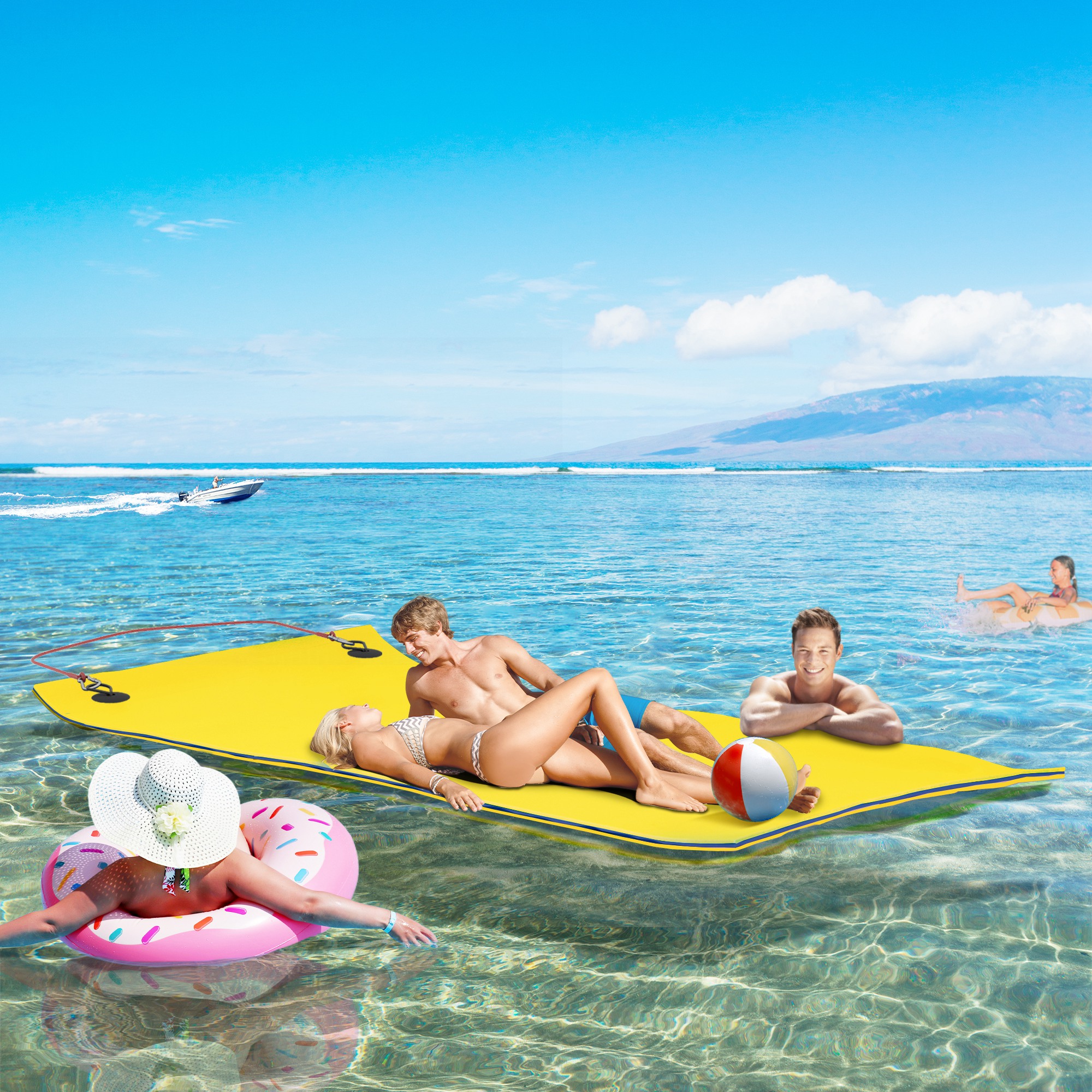 9 x 6 Lily Pad Water Mat for 2 Adults, Floating Water Pad for Lake, Pool, Ocean, Beach, and Boating, Yellow