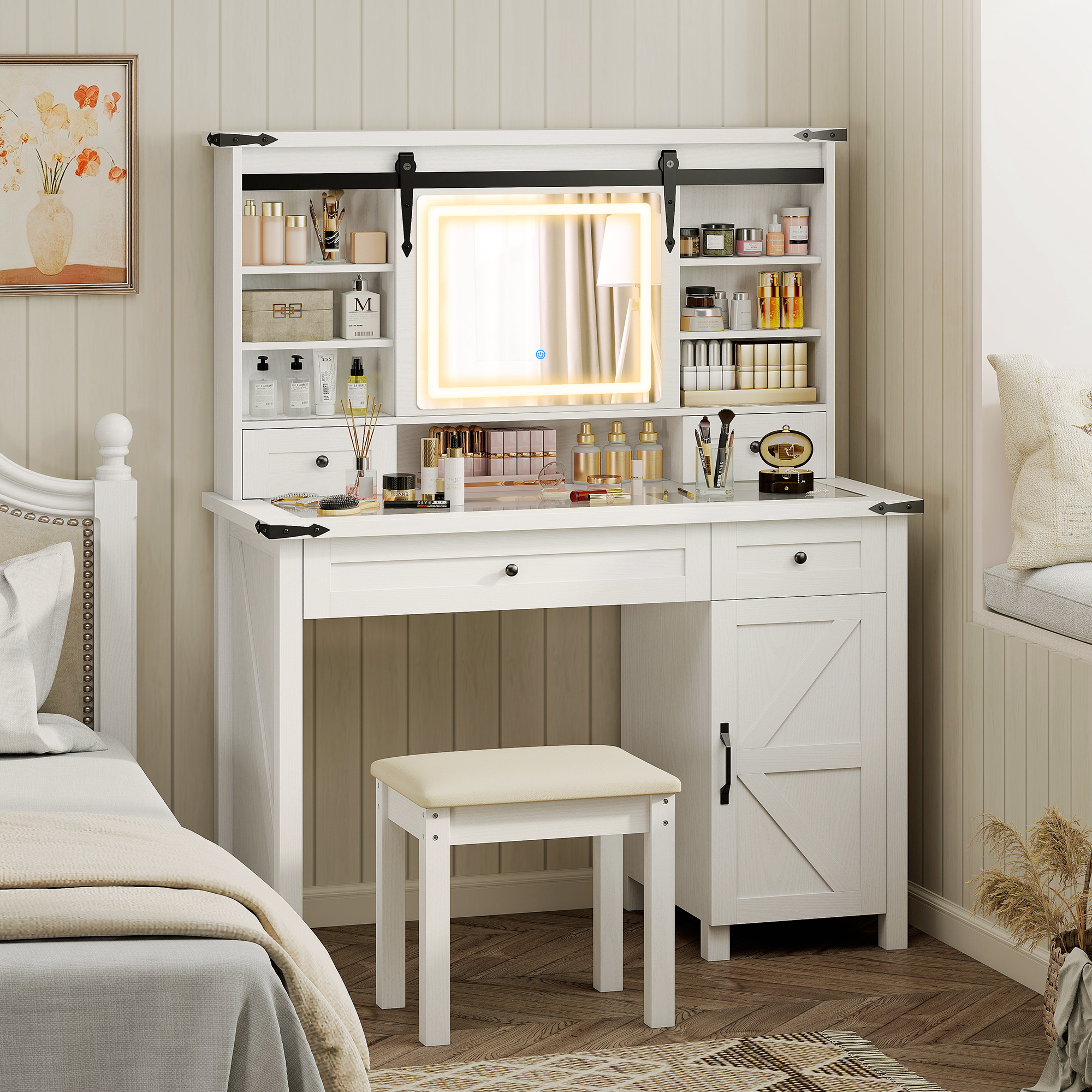 Vanity Desk Set with Mirror and Lights