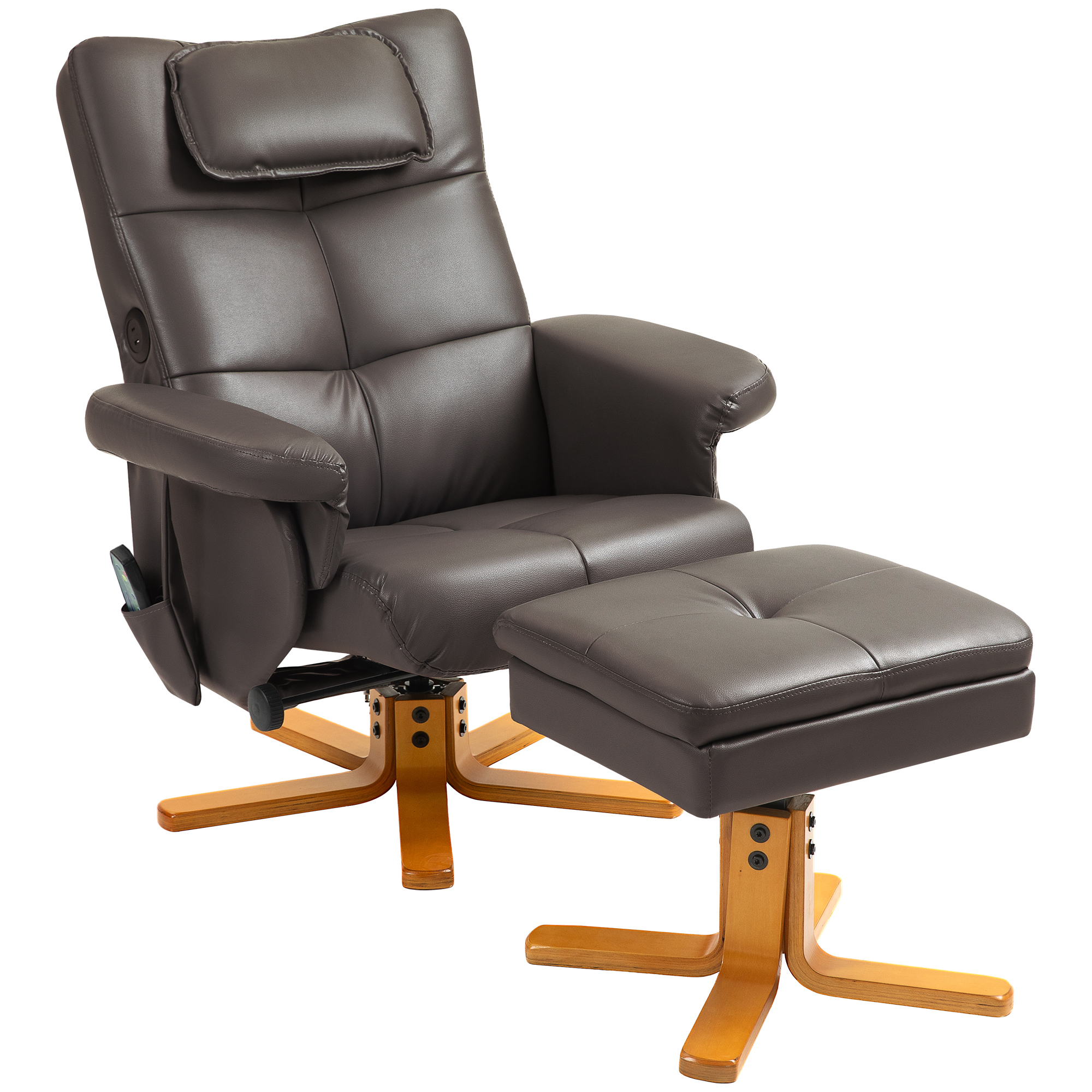 Faux Leather Massage Recliner Chair, With Storage Ottoman - Brown — image 5