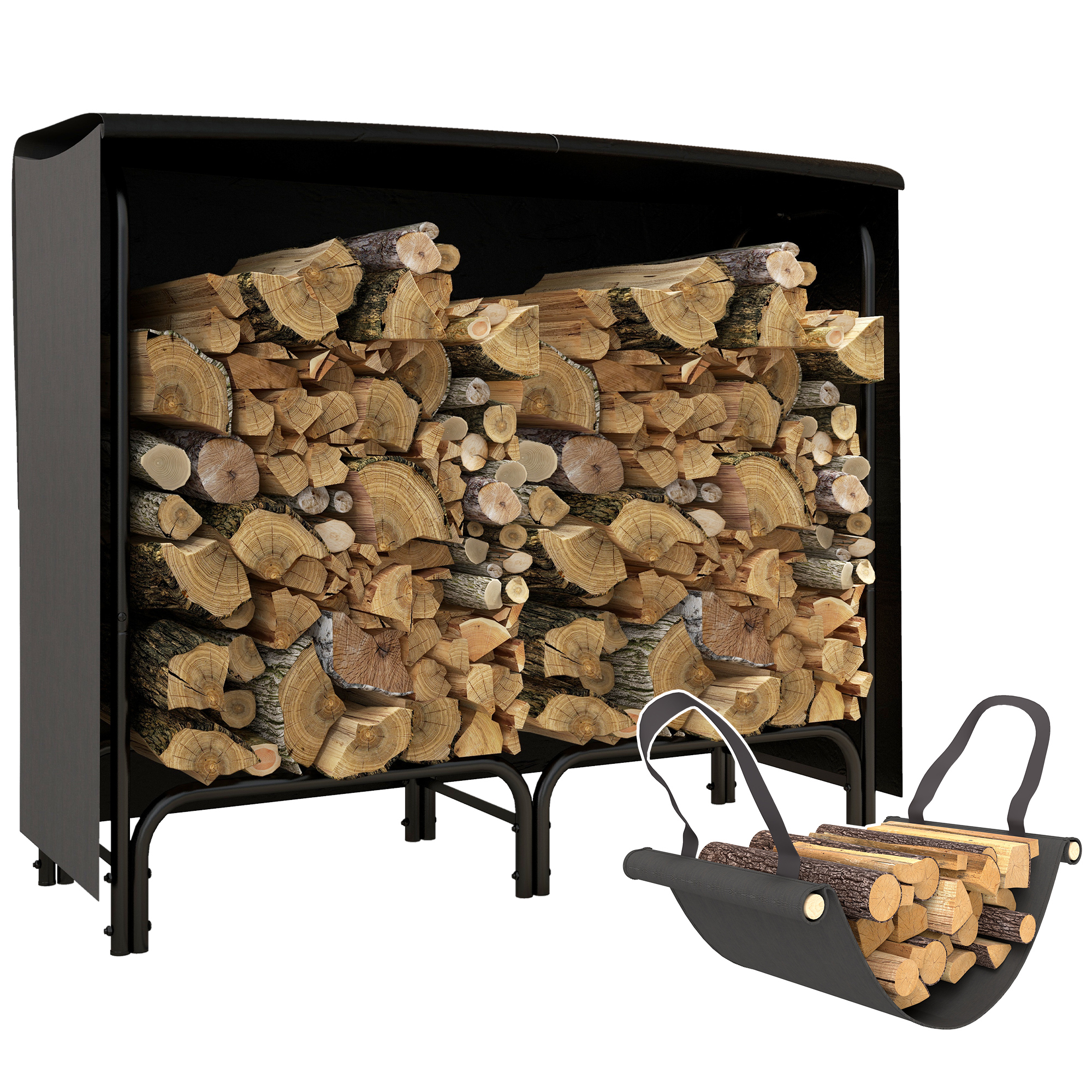 4FT Firewood Rack With Canvas Carrier Bag And 600D Oxford Waterproof Cover — image 4