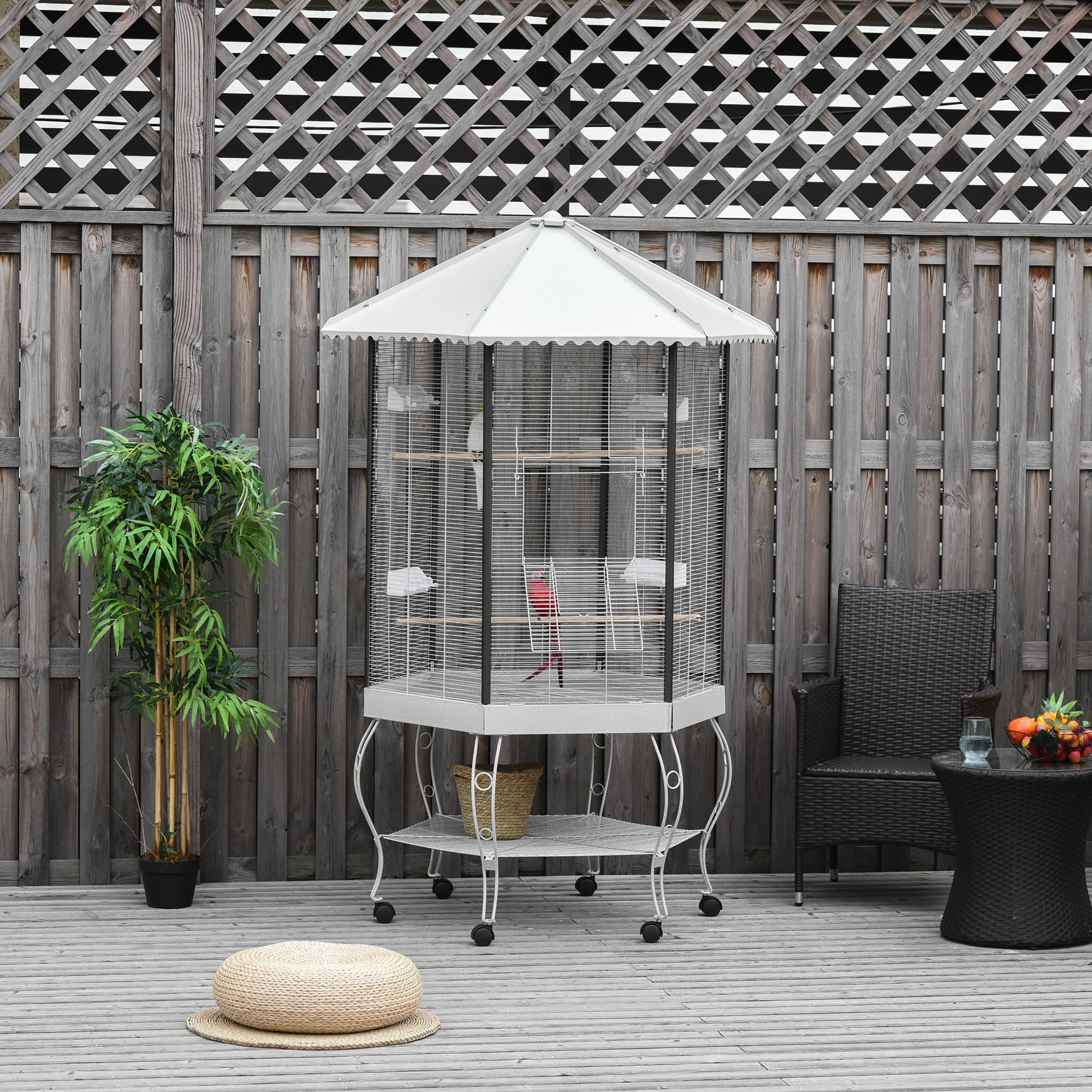  77" Flight Bird Cage Hexagon Covered Canopy Portable Aviary With Storage