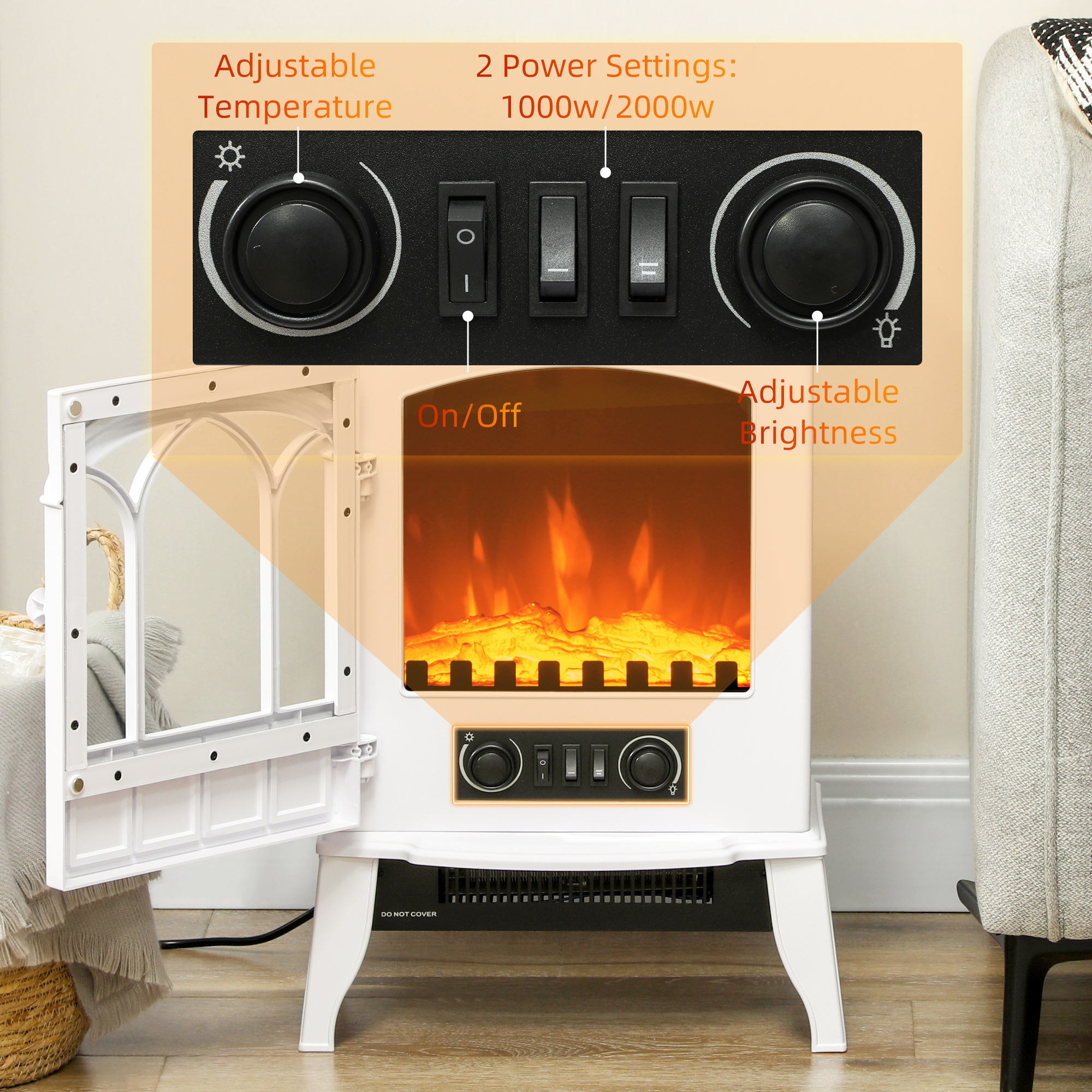 Freestanding Electric Fireplace, Log Burner With LED Flame Effect, Overheating — image 3