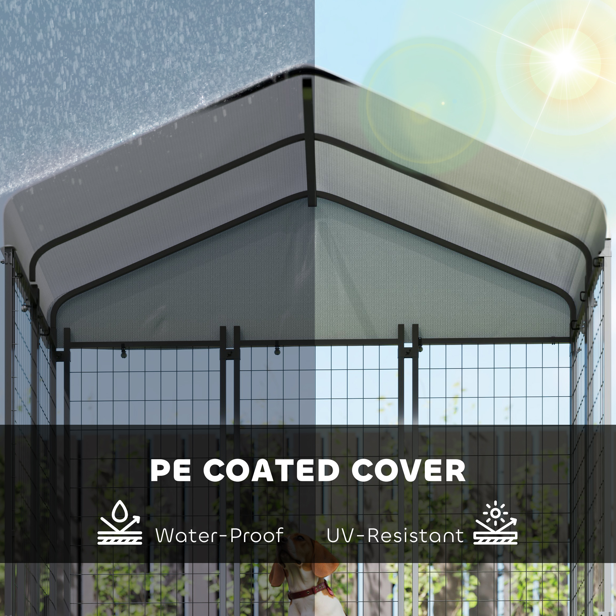  Outdoor Dog Kennel with Roof with Escape-proof Lock, UV-Resistant & Waterproof Cover, 5.9' x 4' x 6', Silver