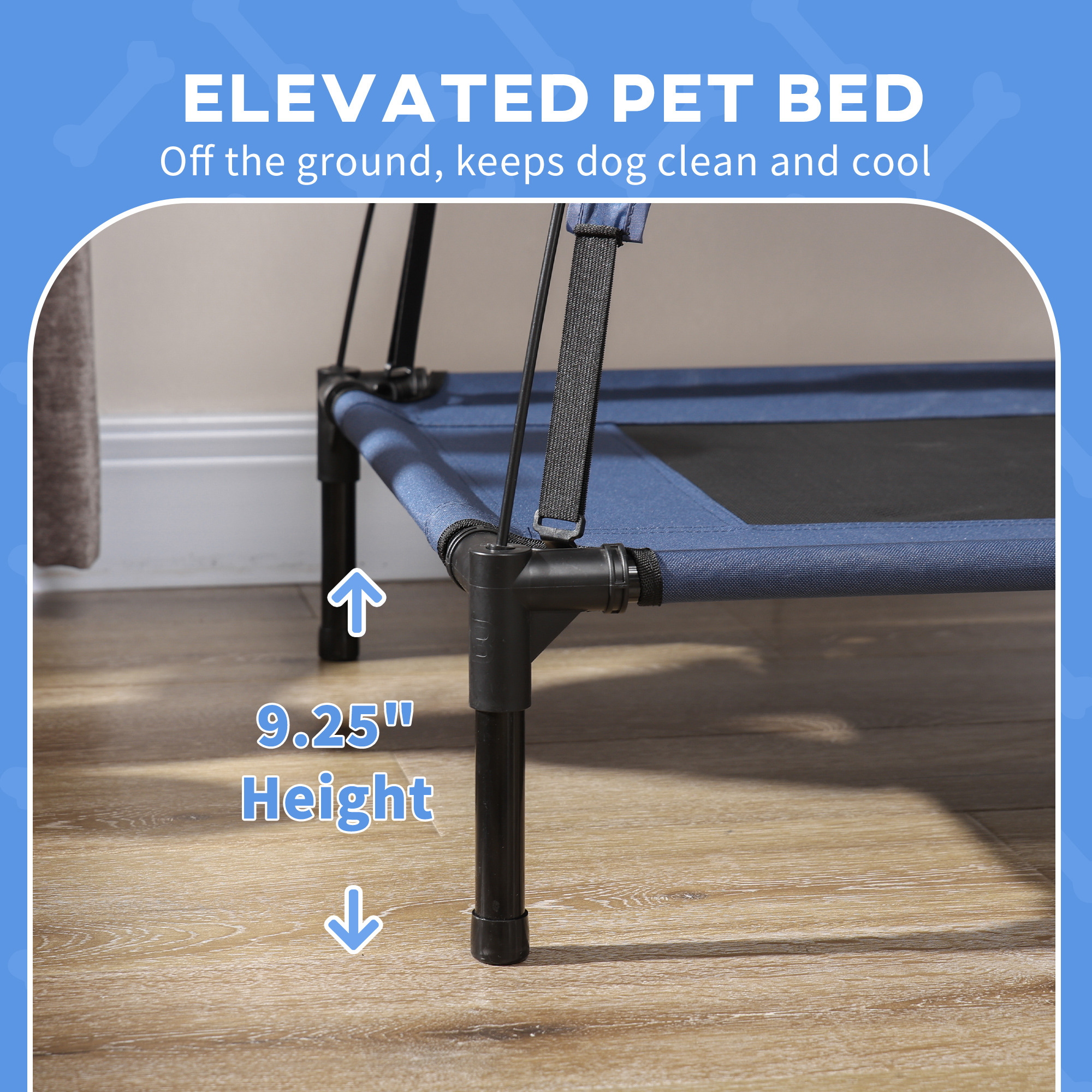  48" x 36" Elevated Portable Dog Cot Cooling Pet Bed with UV Protection Canopy Shade, Dark Blue