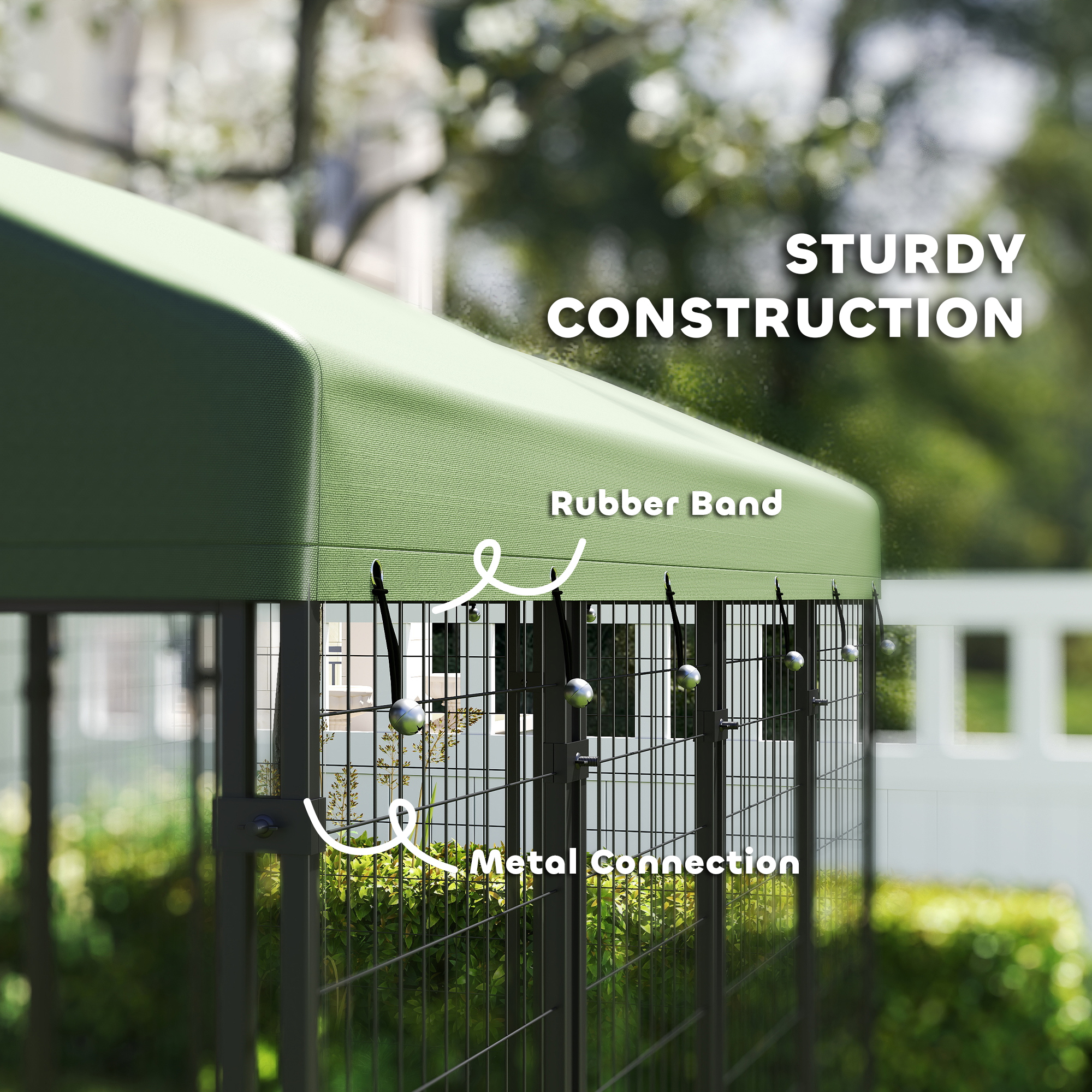  Outdoor Dog Kennel with Rotating Bowl Holders, Pet Playpen with Waterproof Cover, 8' x 4' x 6', Green