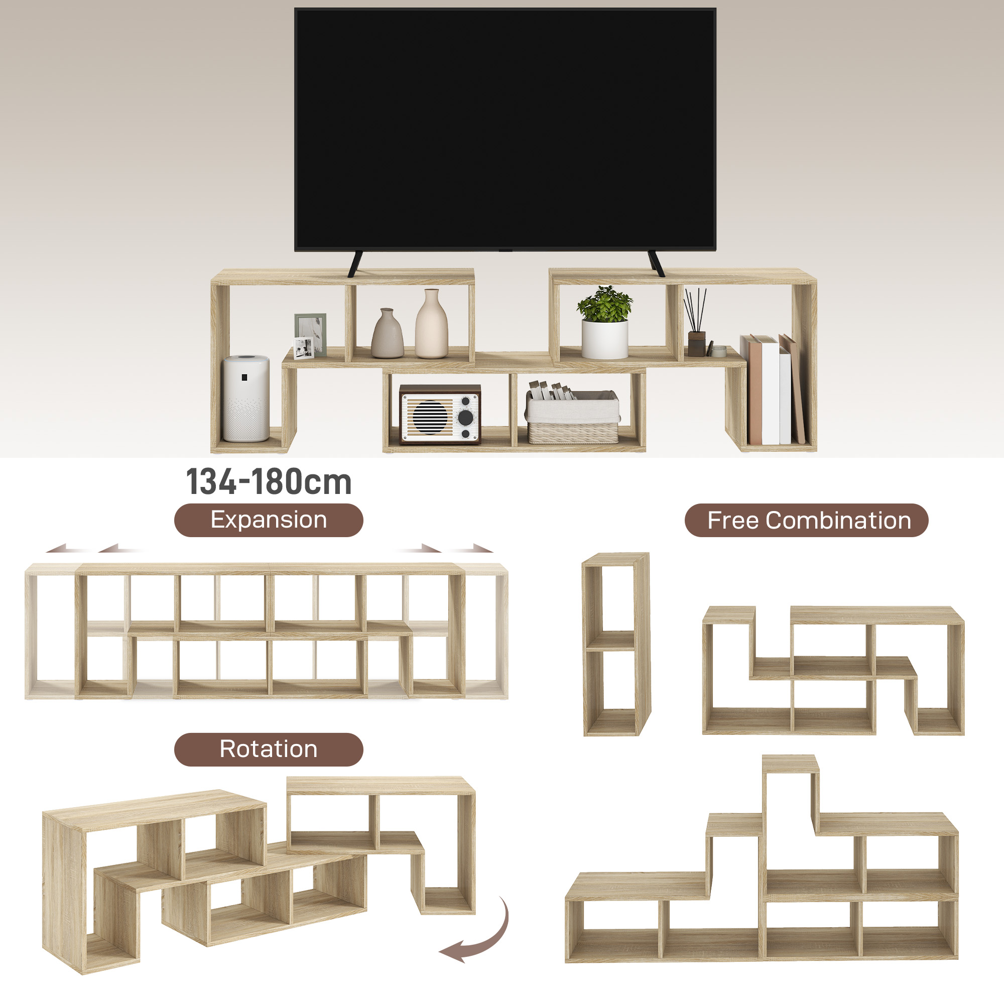 Three-Block Modular TV Stand - Grey Wood-Effect — image 3