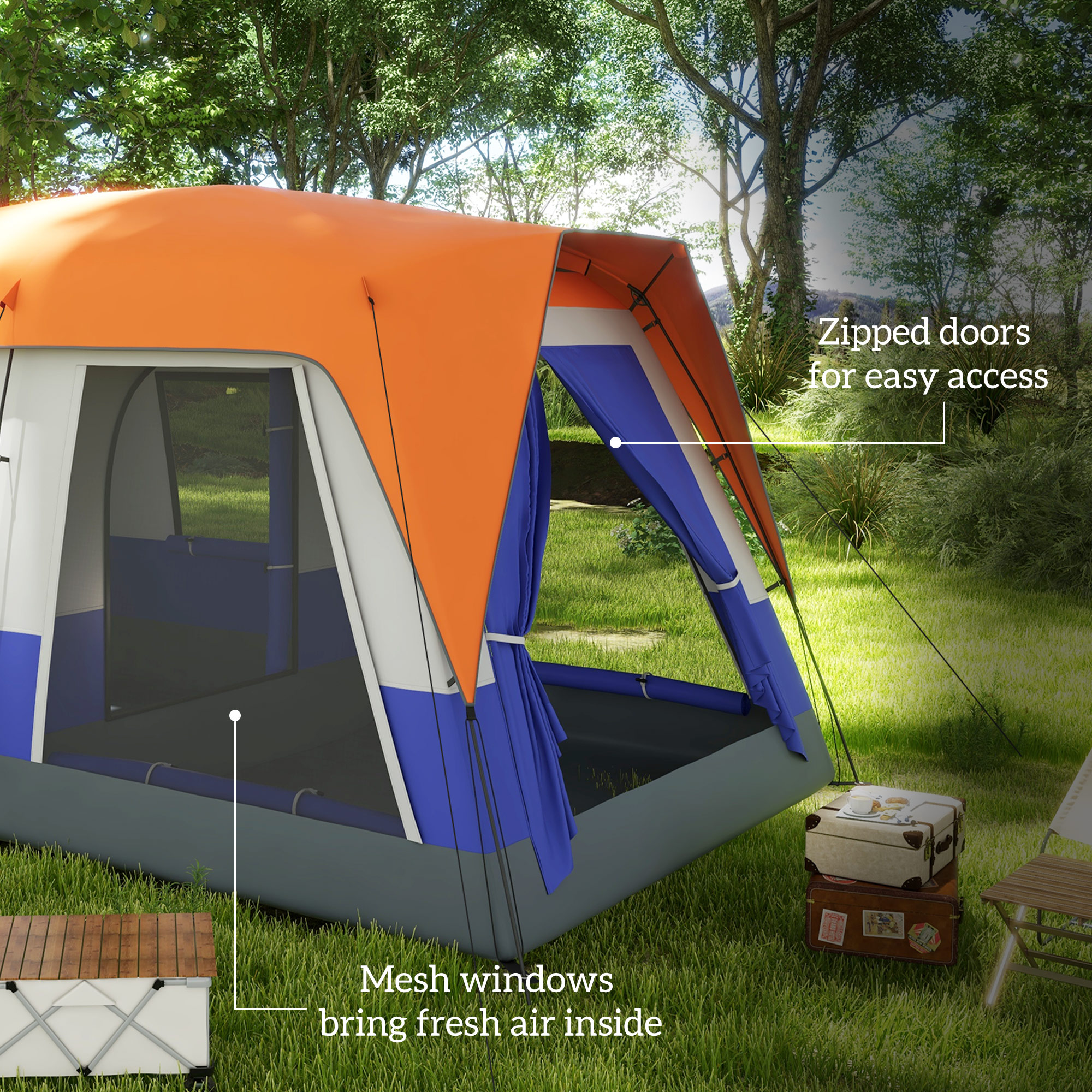 Six-Man Camping Tent, With Small Rainfly And Accessories - Orange