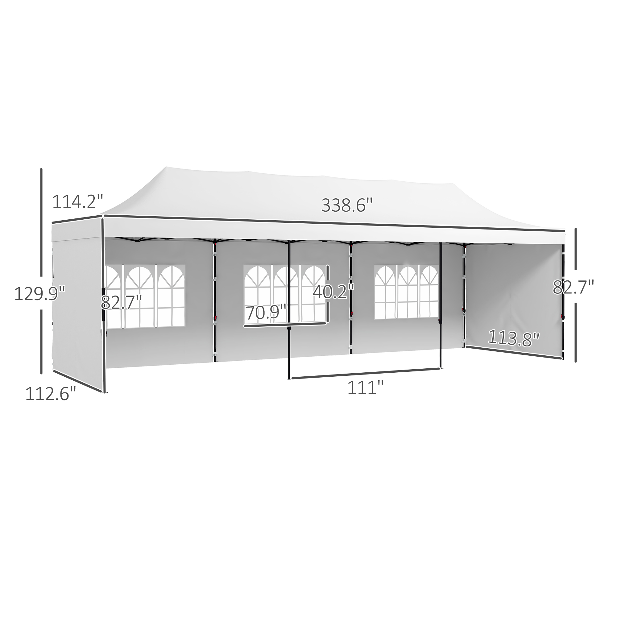 9.5′ x 28′ Pop Up Canopy Tent, Instant Tent for Parties, Height Adjustable, with Carry Bag and Sand Bags