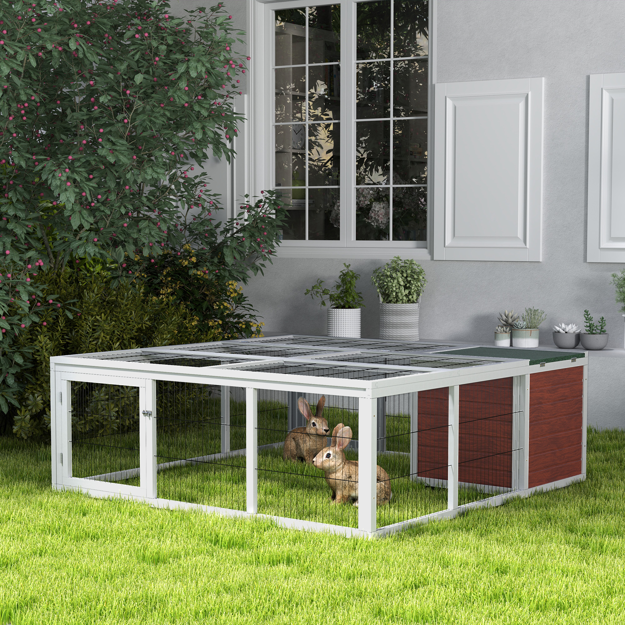  64" Wooden Outdoor Rabbit Hutch Playpen Tortoise House Habitat with Run and Enclosed Cover