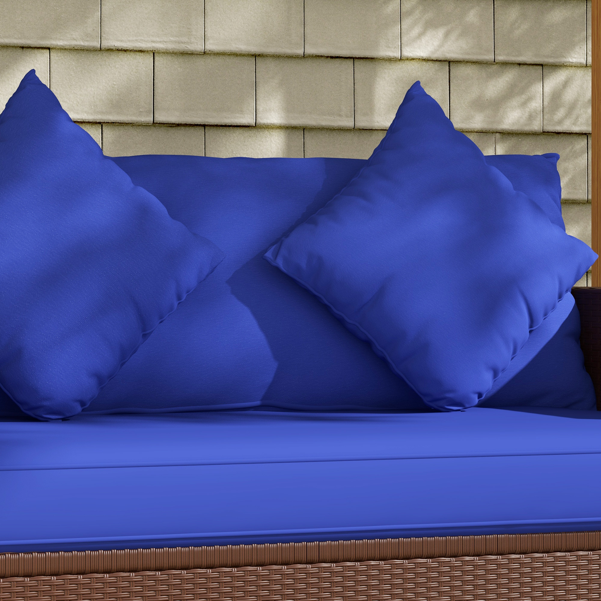  Wicker Loveseat, Patio Furniture Couch with Cushions, 2 Seat PE Rattan Sofa, 2 Throw Pillows, Blue