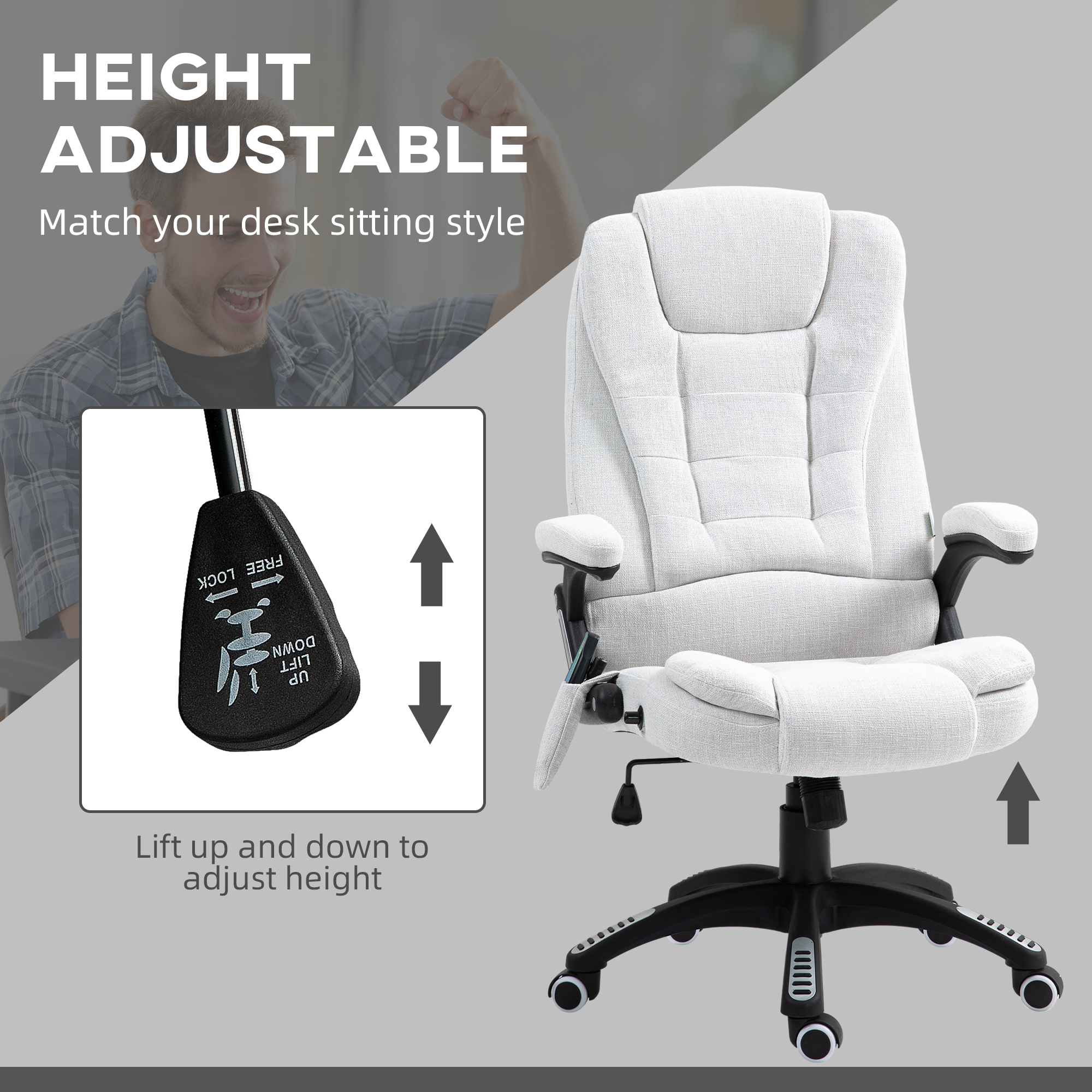 Vinsetto Massage Recliner Chair Heated Office With Six Points Linen-Feel Fabric — image 5