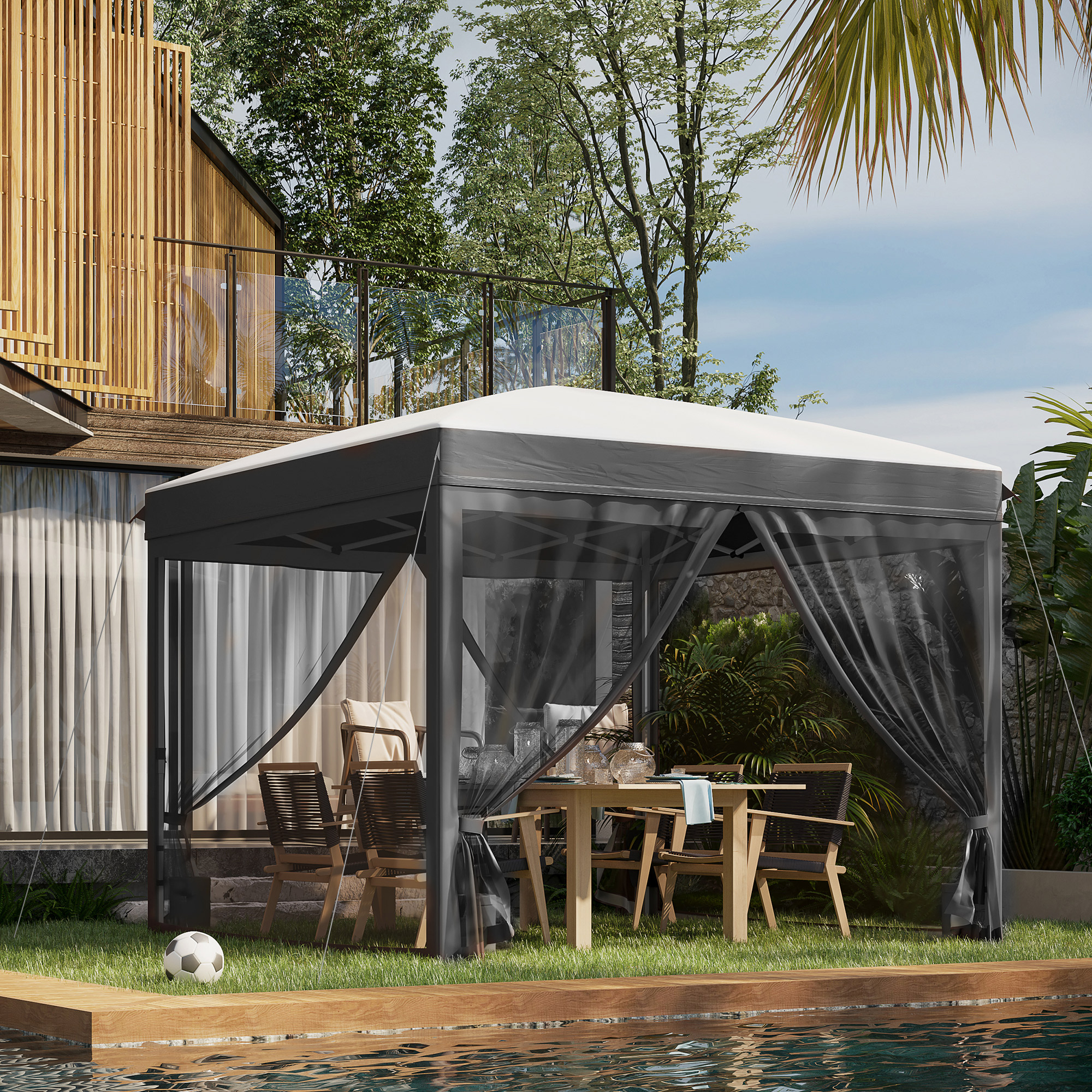 10 x 10 Pop Up Canopy Tent with Netting, Instant Sun Shelter, Tents for Parties, Height Adjustable, with Wheeled Carry Bag and 4 Sand Bags for Outdoor, Garden, Patio, Gray