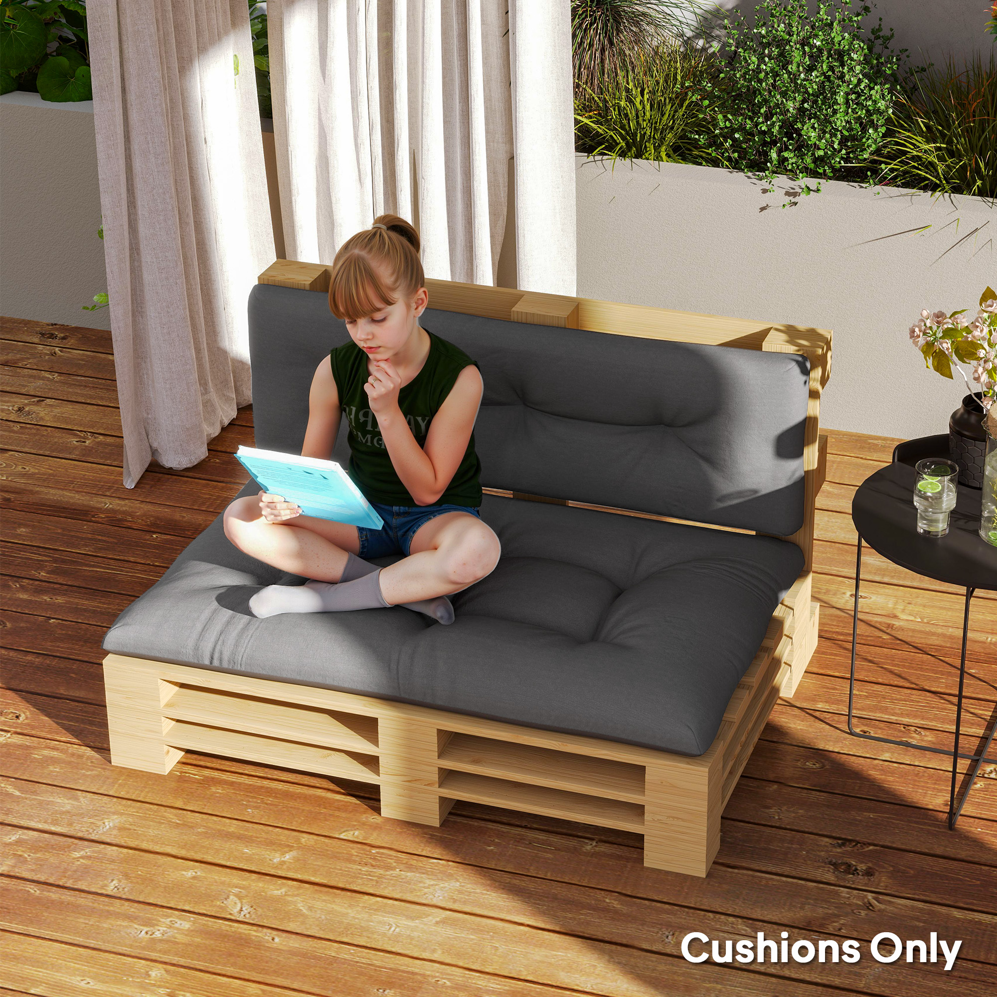2 Seater Pallet Cushions Outdoor 3.9" Thick Replacement Cushions - Tufted Design for Garden, Patio, Dark Gray - Image 2