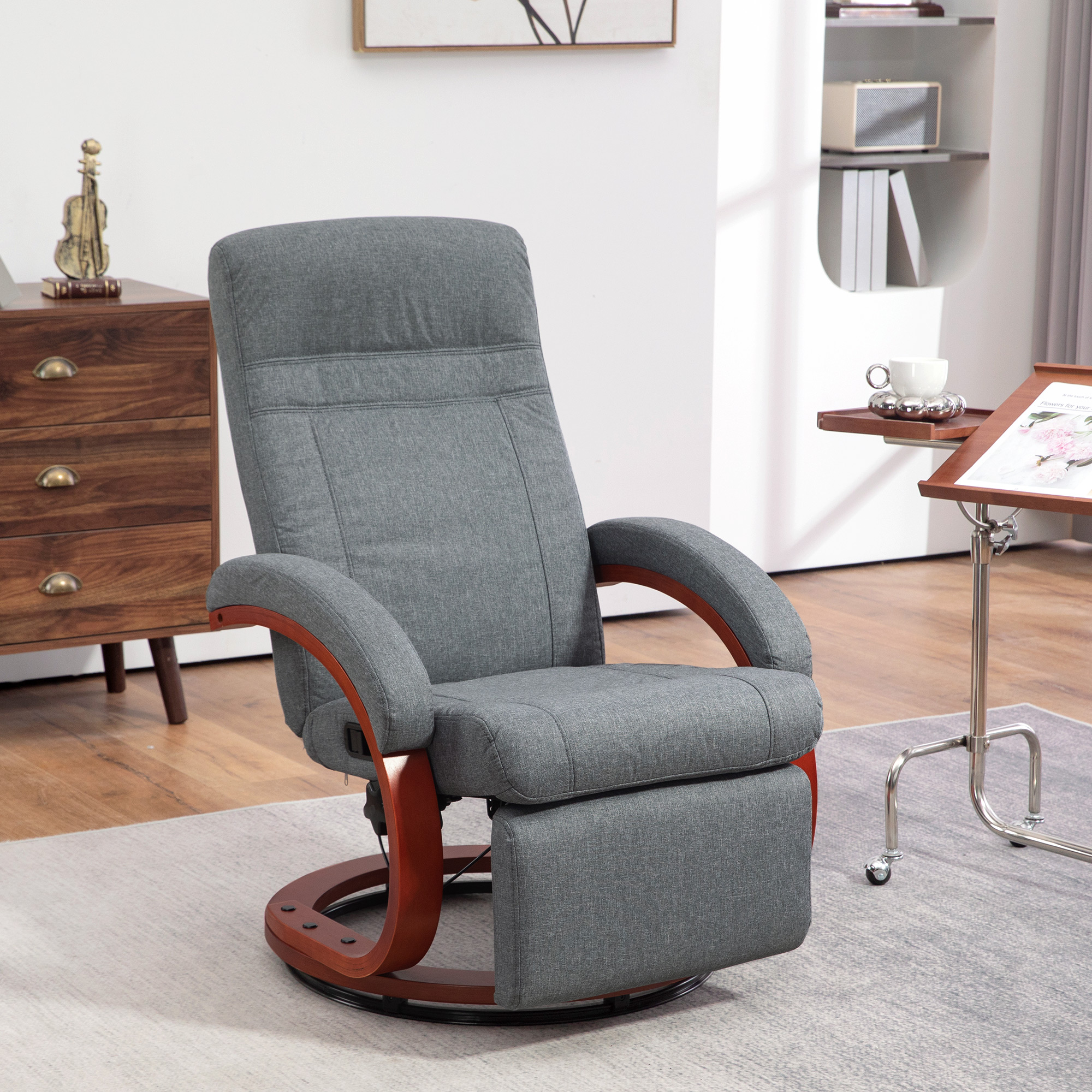 135Manual Reclining Swivel Chair, With Footrest - Grey — image 2