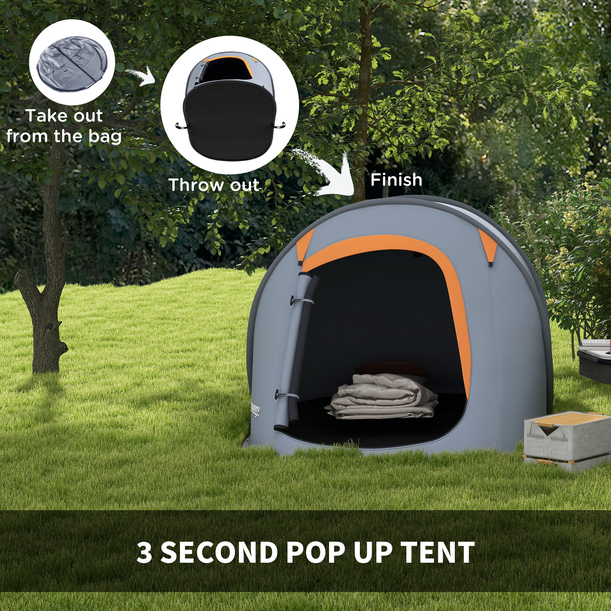 Two-Man Pop-Up Dome Tent, With Accessories - Grey