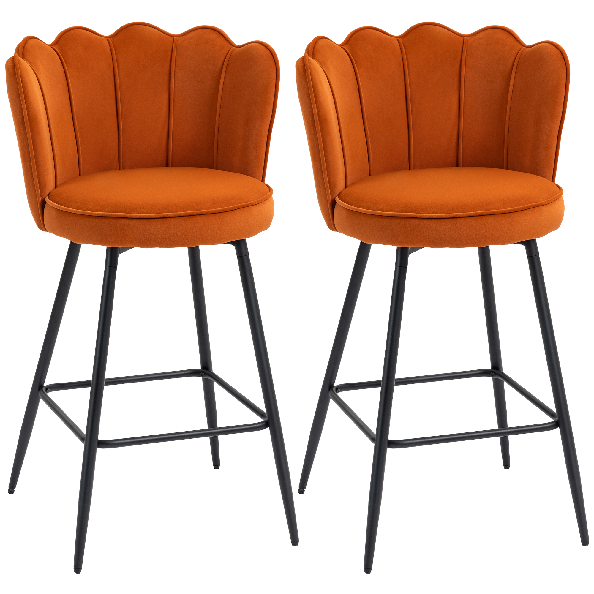 Set Of Two Velvet-Feel Lotus Bar Stools - Orange — image 3