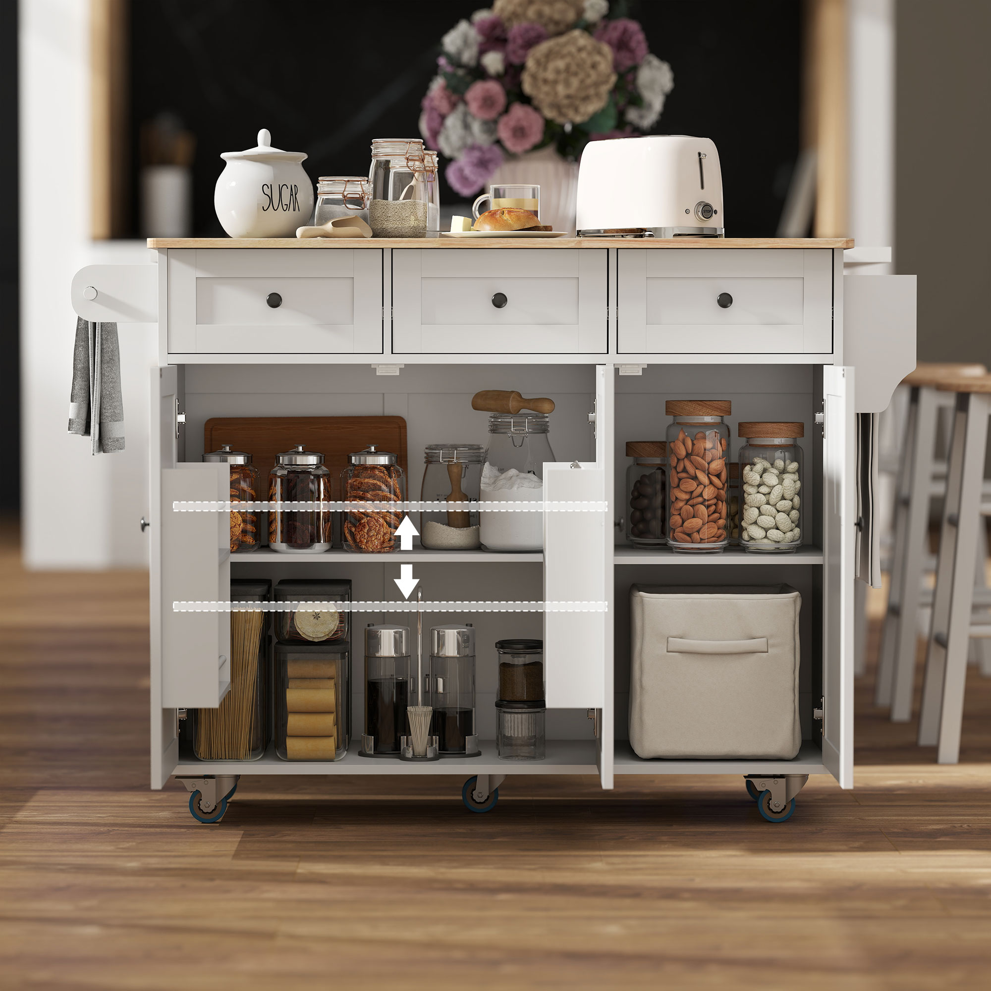 Kitchen Island on Wheels with Drop Leaf view 7