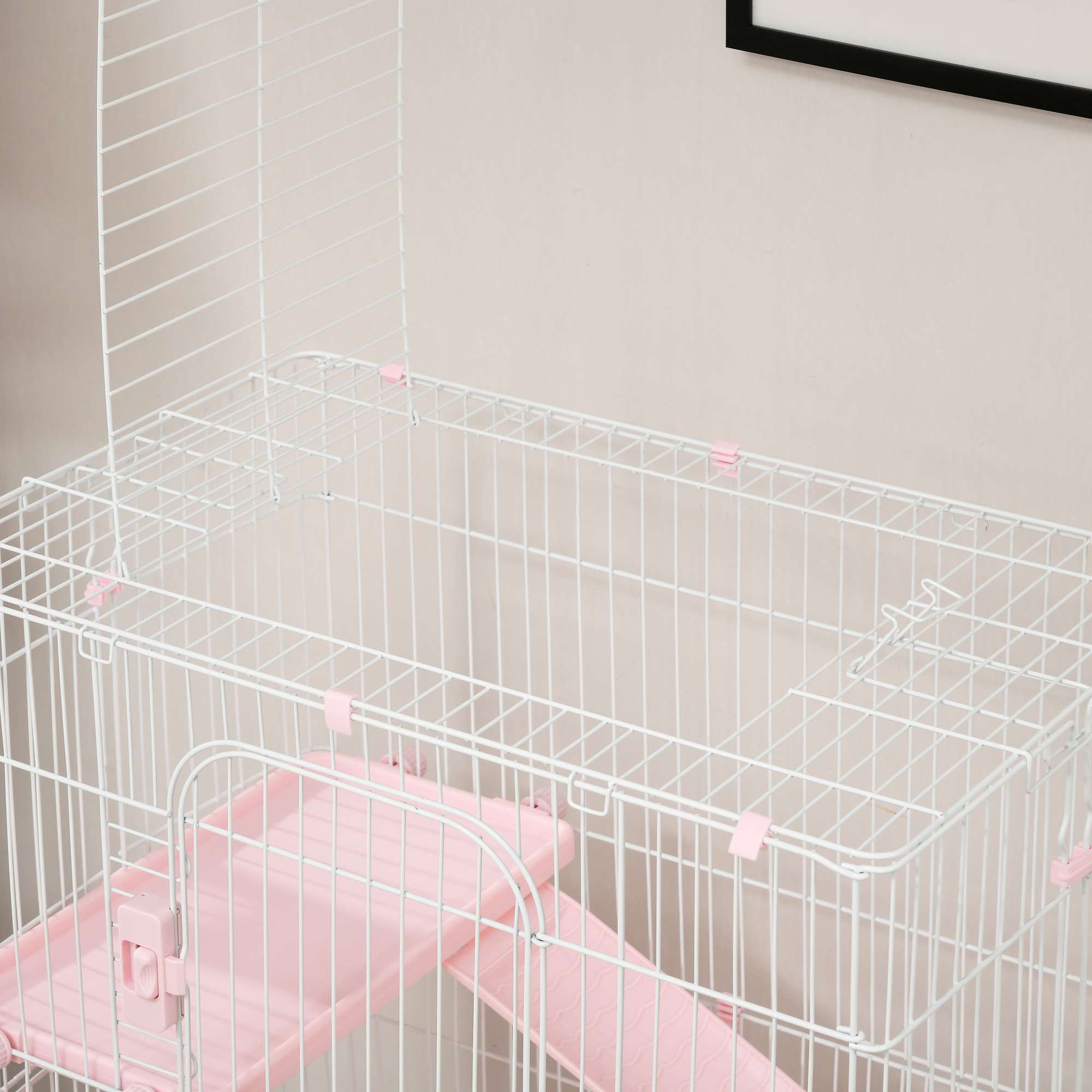  32"L 4-Level Small Animal Cage Rabbit Hutch with Wheels, Slide-out Tray for Bunny, Chinchillas, Ferret, Pink