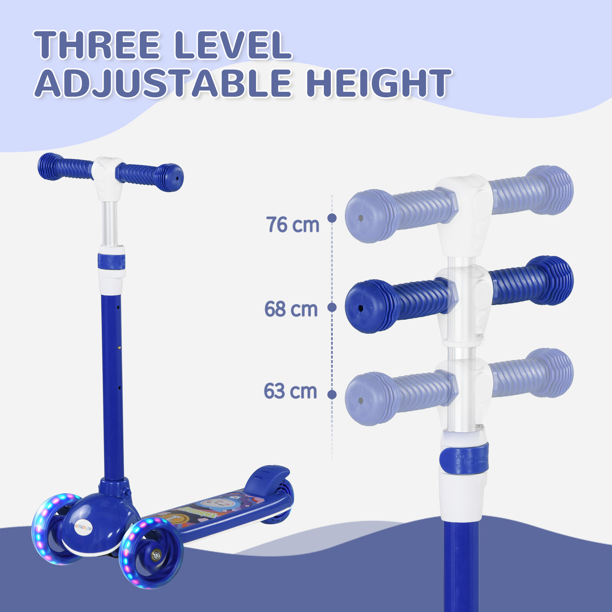 Kids 3 Wheel Scooter For 2-6 Years Old W Adjustable Height, LED Light, TPE — image 5