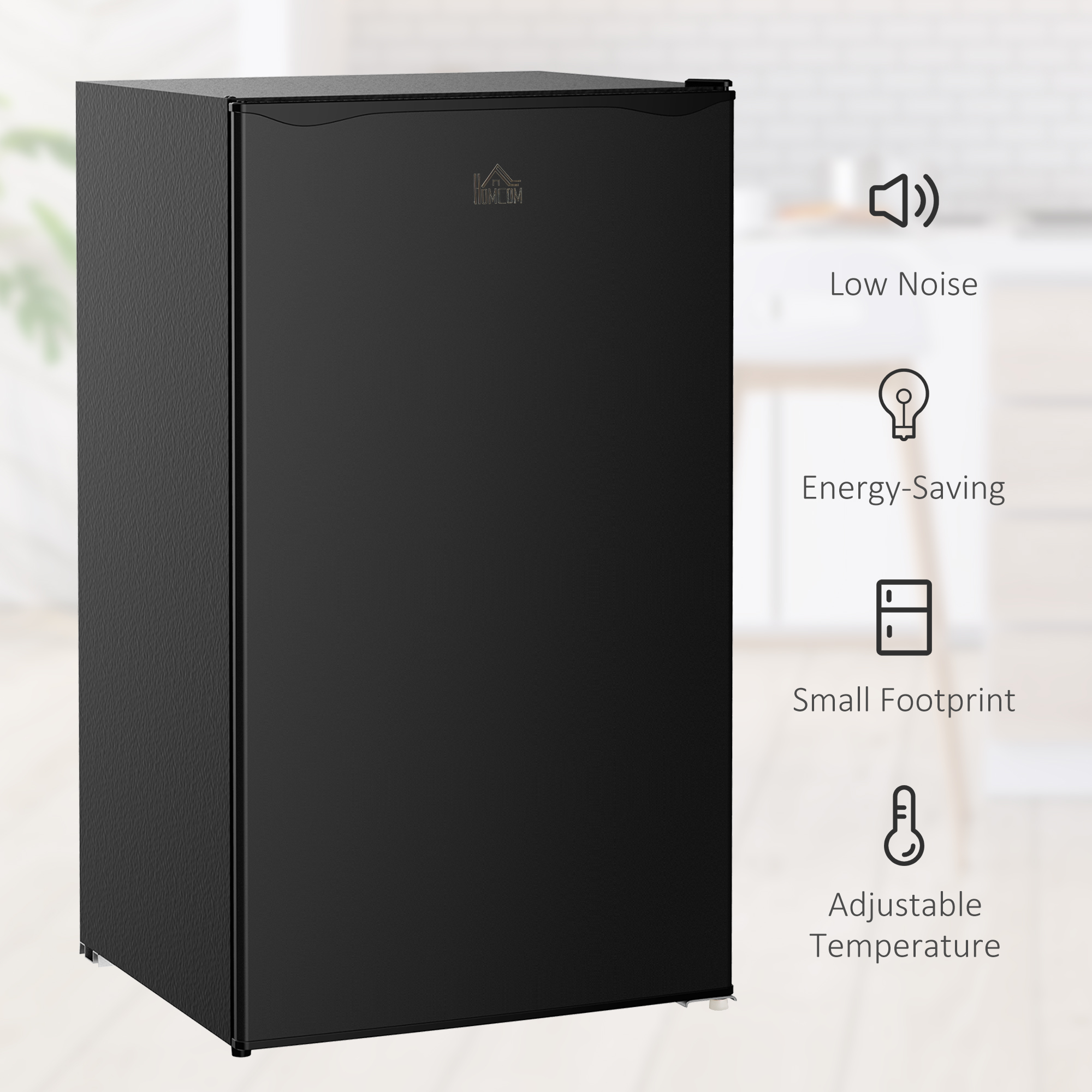  3.2 Cu.Ft Mini Fridge with Freezer, Single Door Compact Refrigerator with Adjustable Thermostat, Shelf and Reversible Door for Bedroom, Dorm, Home Office, Energy Efficient, Black