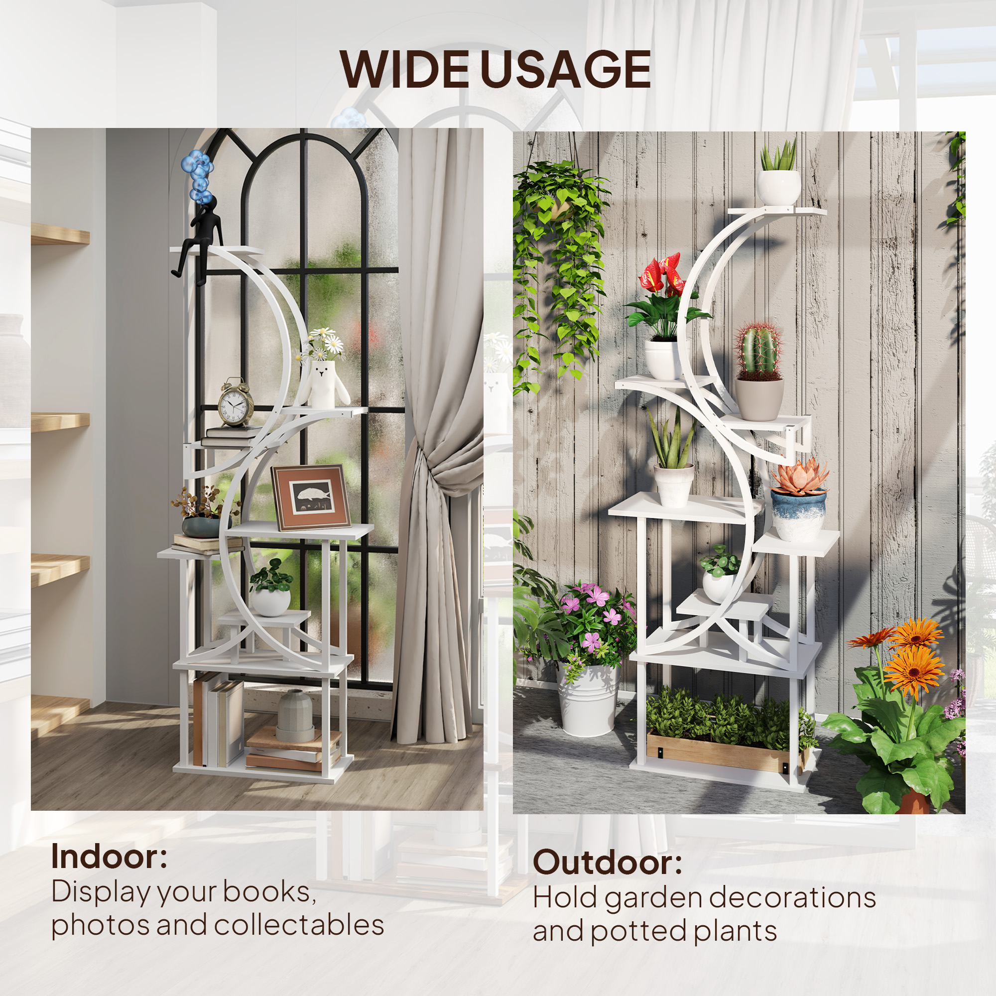  Plant Stand Indoor, 8 Tier 62" S-Shaped Plant Shelf, Corner Plant Rack for Multiple Plants, White
