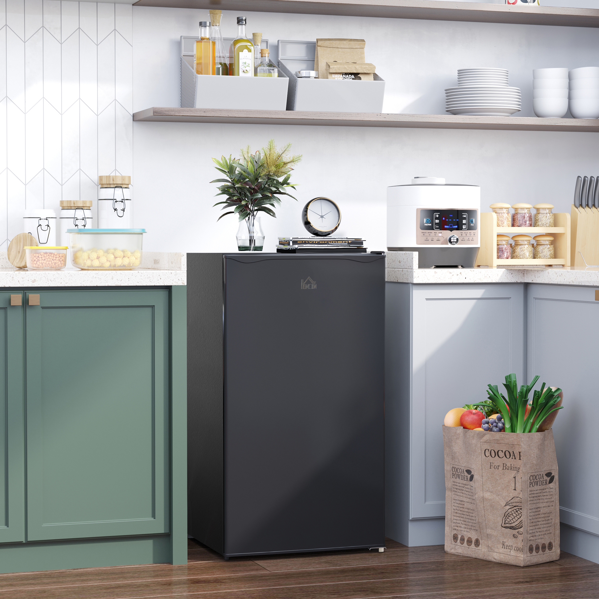  3.2 Cu.Ft Mini Fridge with Freezer, Single Door Compact Refrigerator with Adjustable Thermostat, Shelf and Reversible Door for Bedroom, Dorm, Home Office, Energy Efficient, Black