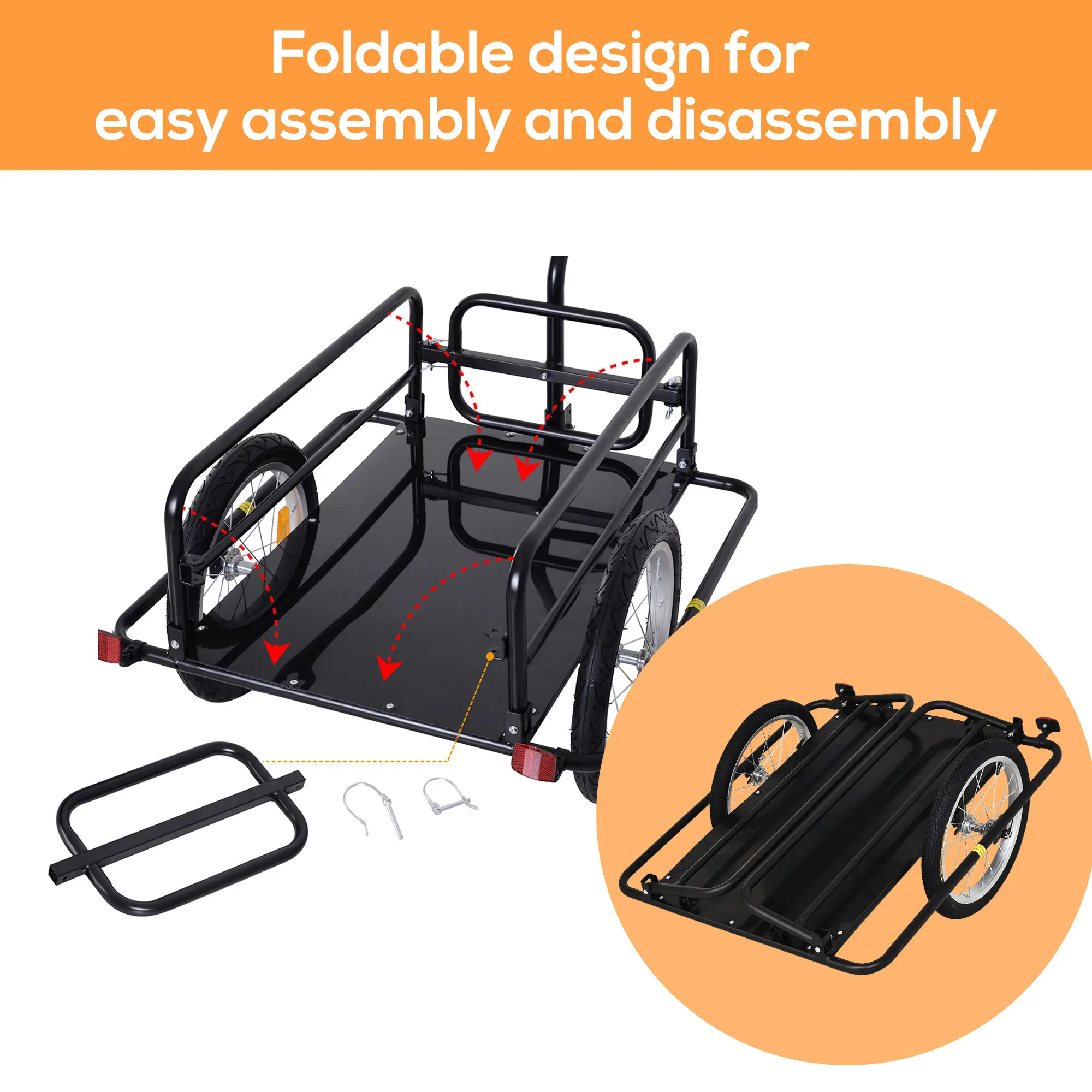 Foldable Bike Cargo Trailer Cart with Hitch, 88 lbs. Capacity, Black