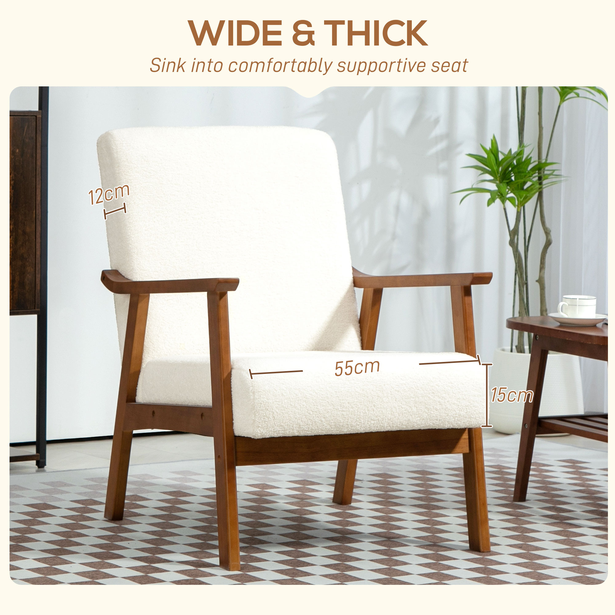 Boucle Seat Mid Century Accent Chair - White — image 3