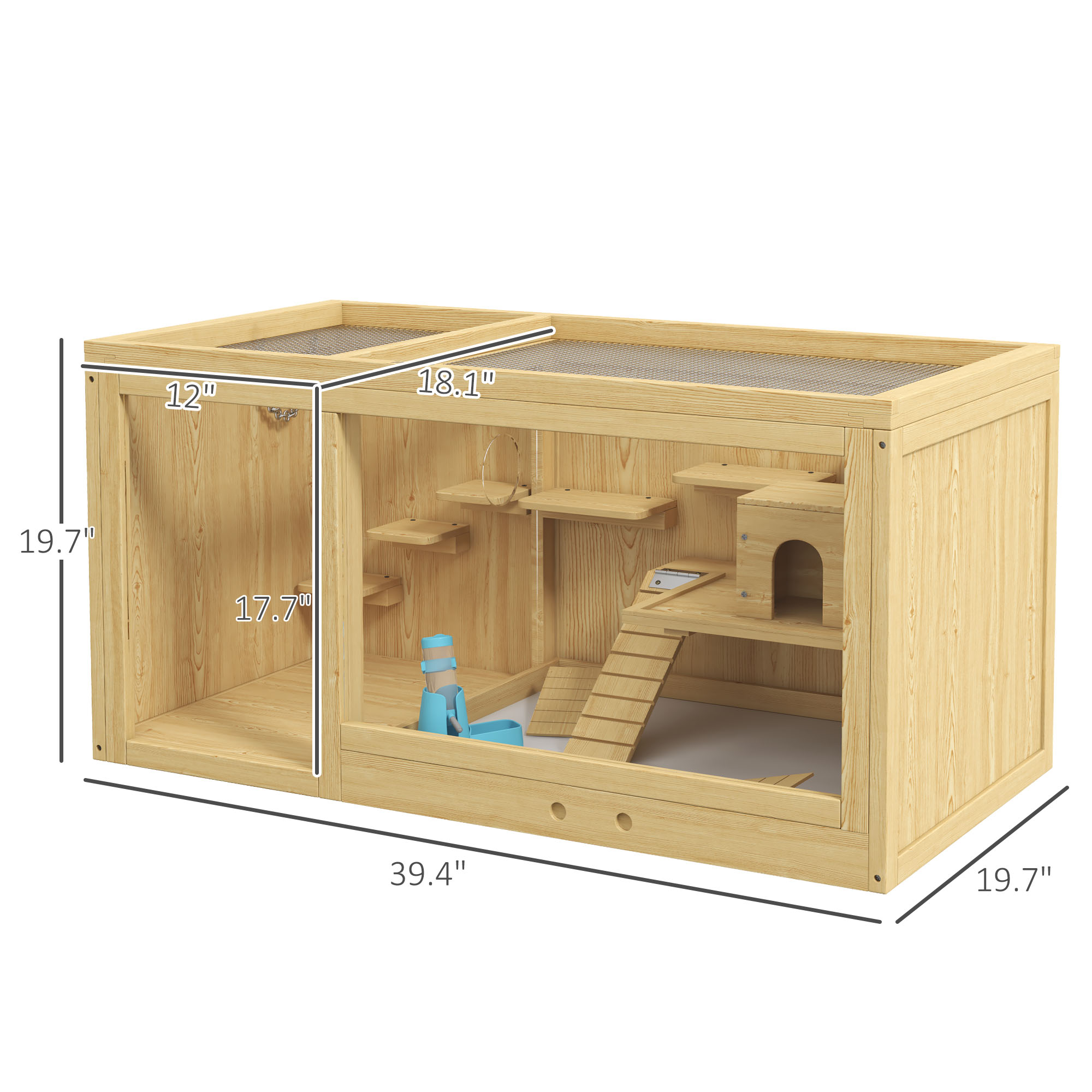  Extra Large Wooden Hamster Cage with Pull-out Tray, Seesaws, Ladder
