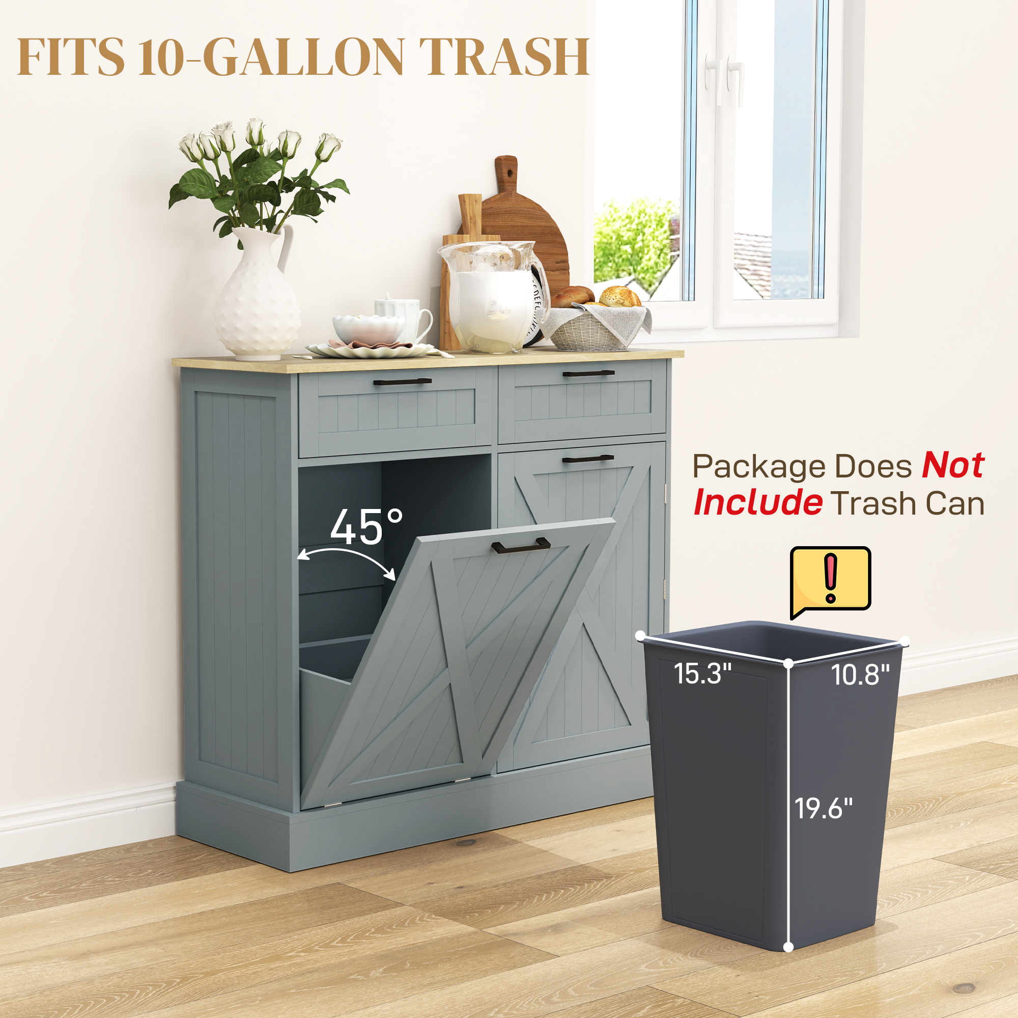 10 Gallon Farmhouse Kitchen Cabinet with Hidden Trash Can view 2