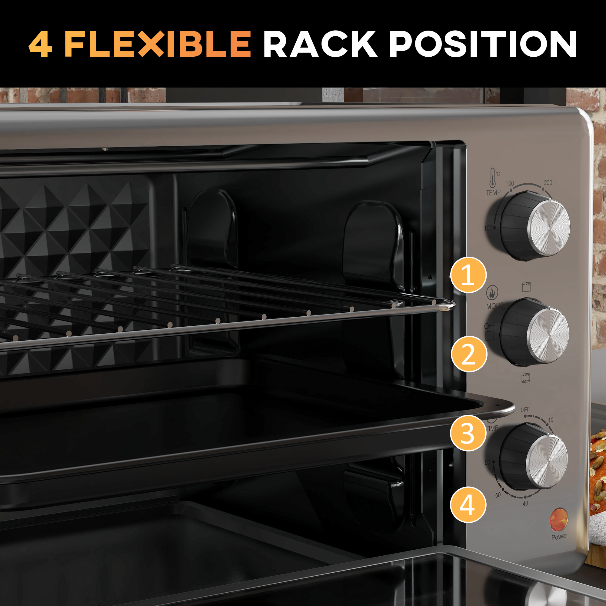 30L 60-230℃ Mini Electric Oven, With Accessories - Silver Tone