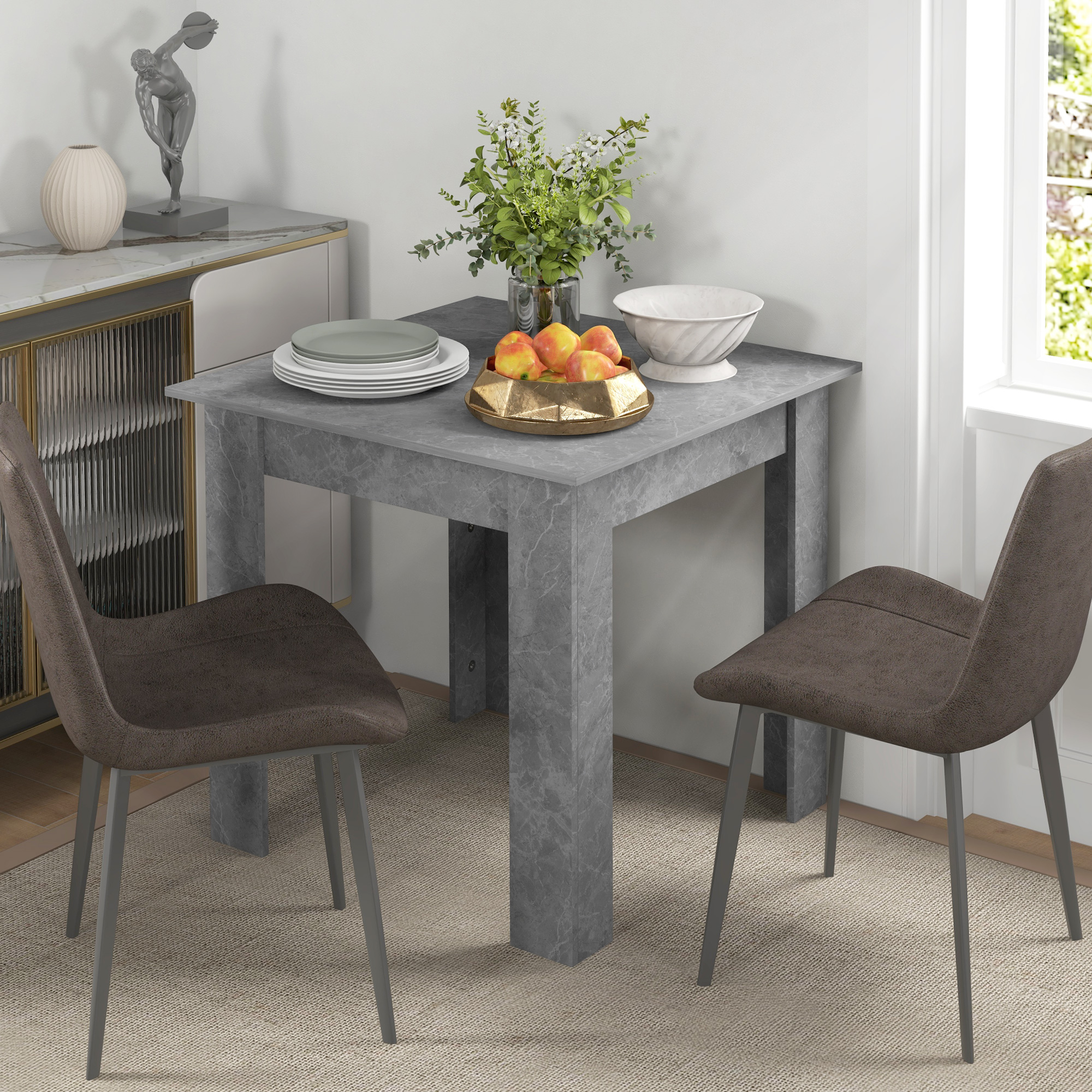 Square Dining Table, Modern Small With Faux Cement Effect, Space Saving