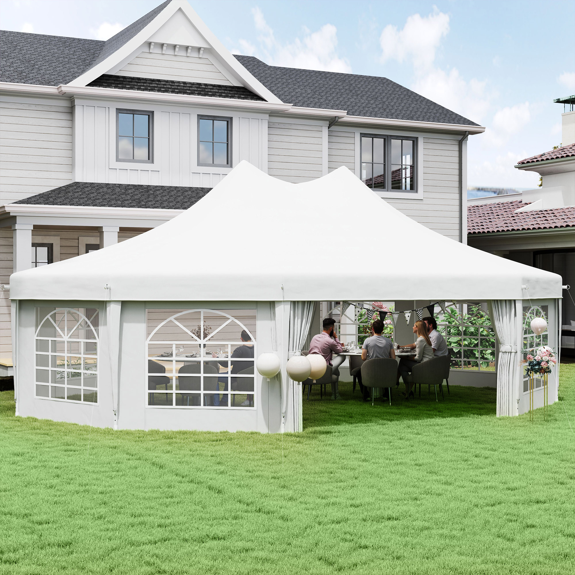 29 x 21 Canopy Party Event Tent with 2 Pull-Back Doors, White