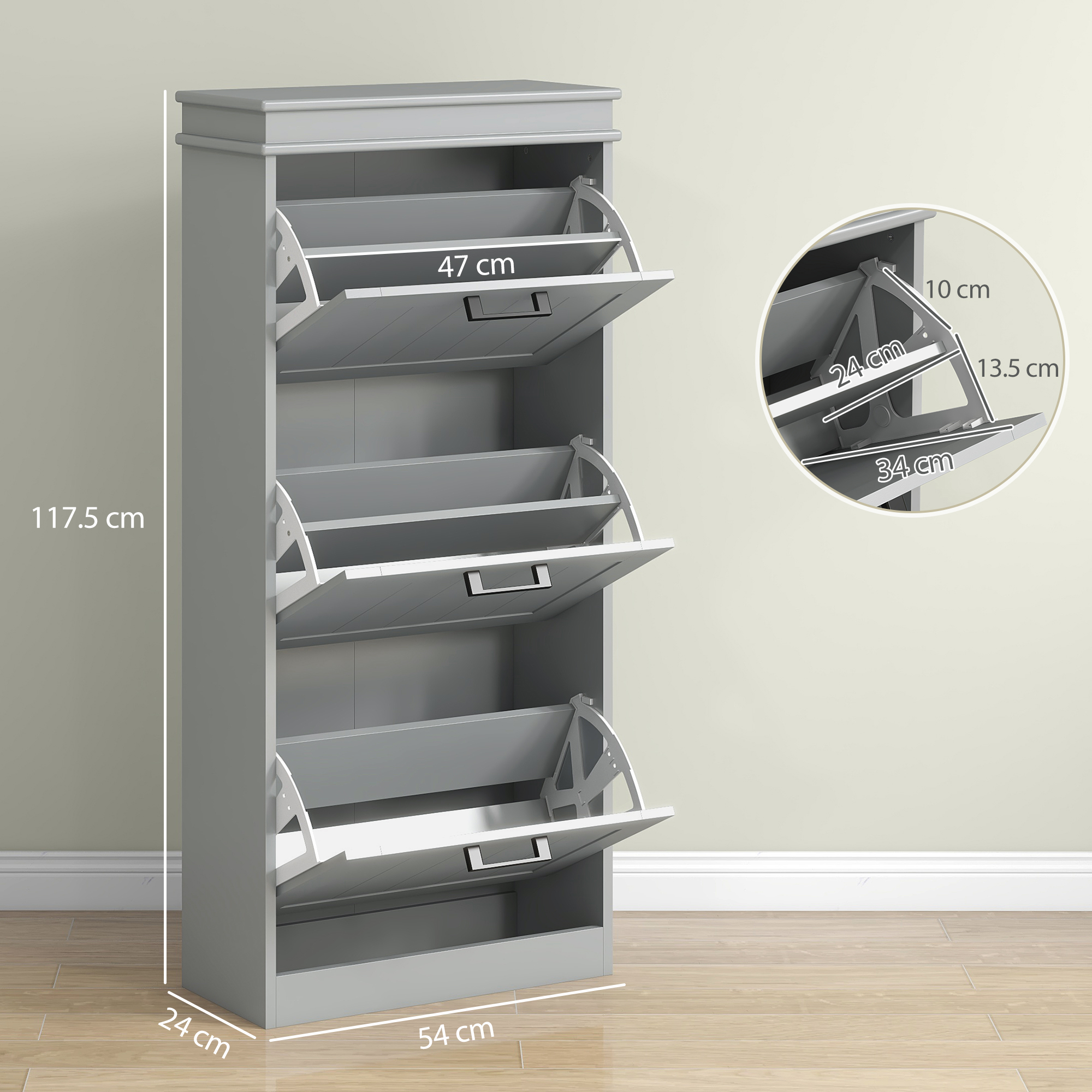 Three-Drawer Minimalistic Shoe Cabinet - Grey — image 2