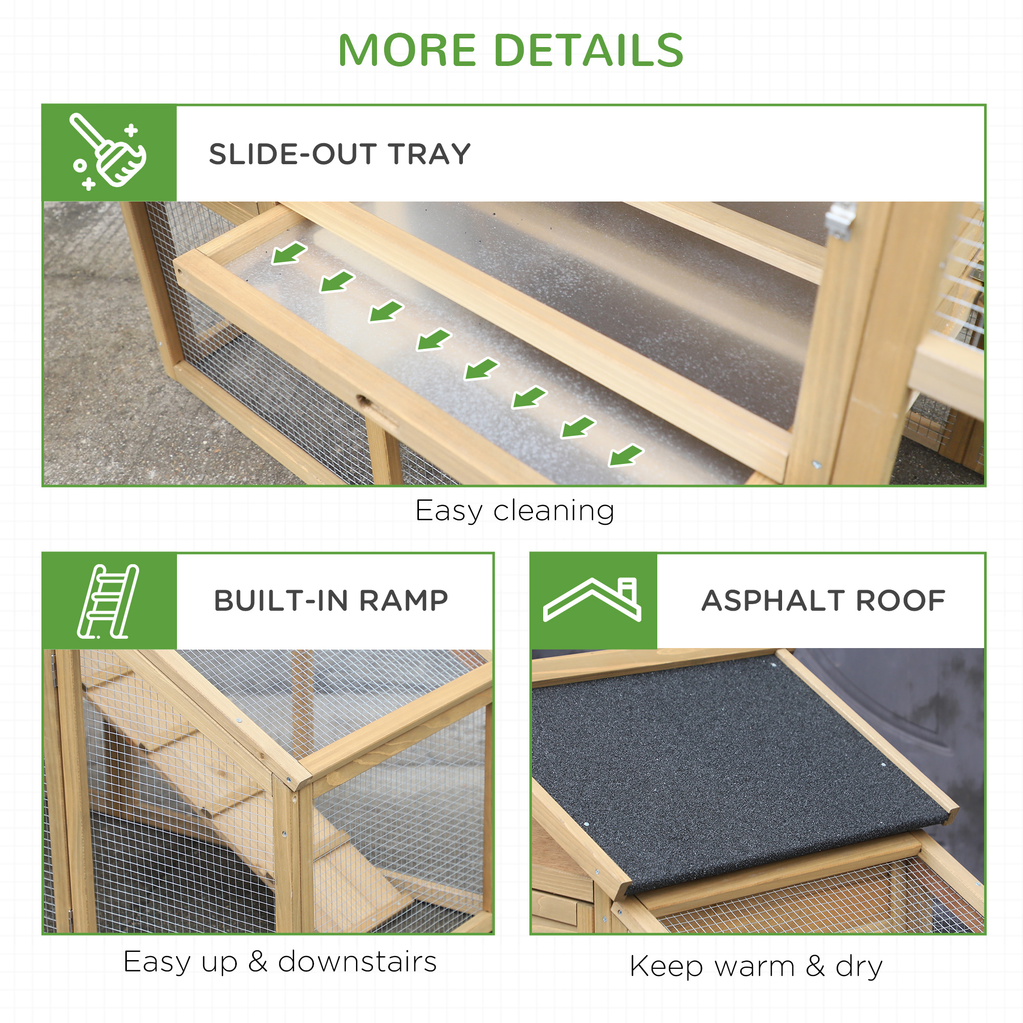  69" Wooden Chicken Coop, Poultry Cage Hen House with Connecting Ramp, Removable Tray, Ventilated Window and Nesting Box, Natural