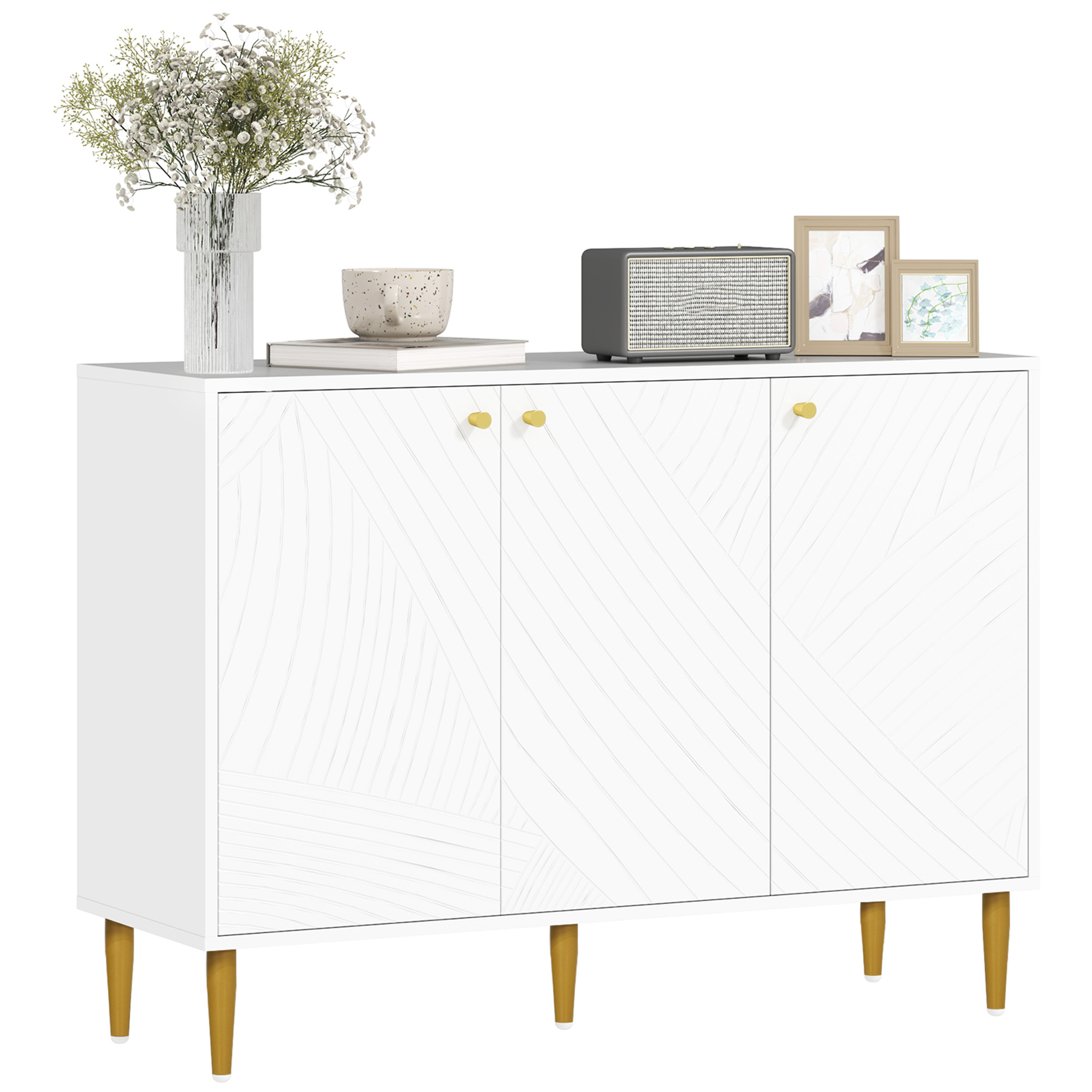 Elegant Two-Cupboard Sideboard - White/Gold-Tone — image 5